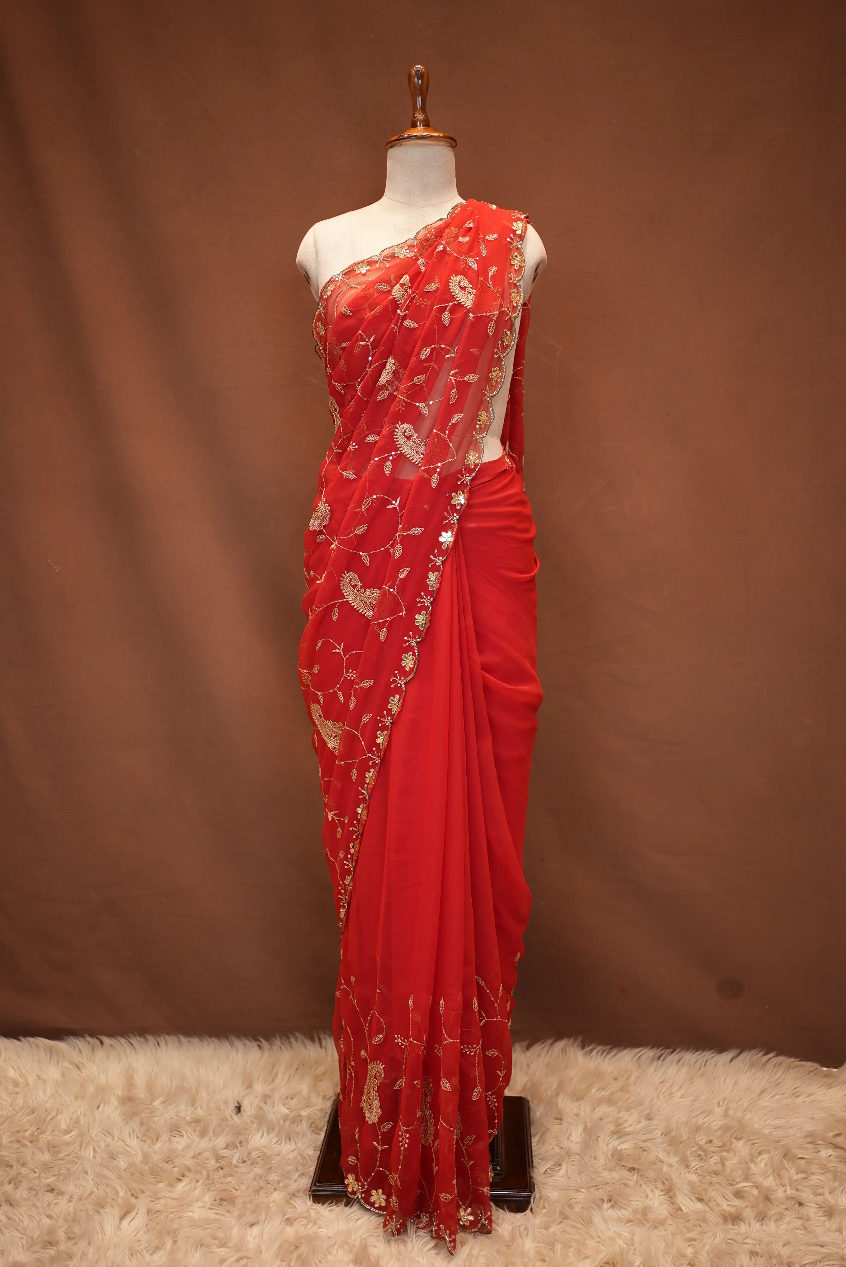 HEAVY JAAL PATTERN SAREE WITH HANDWORK TOUCH (WITH BLOUSE)
