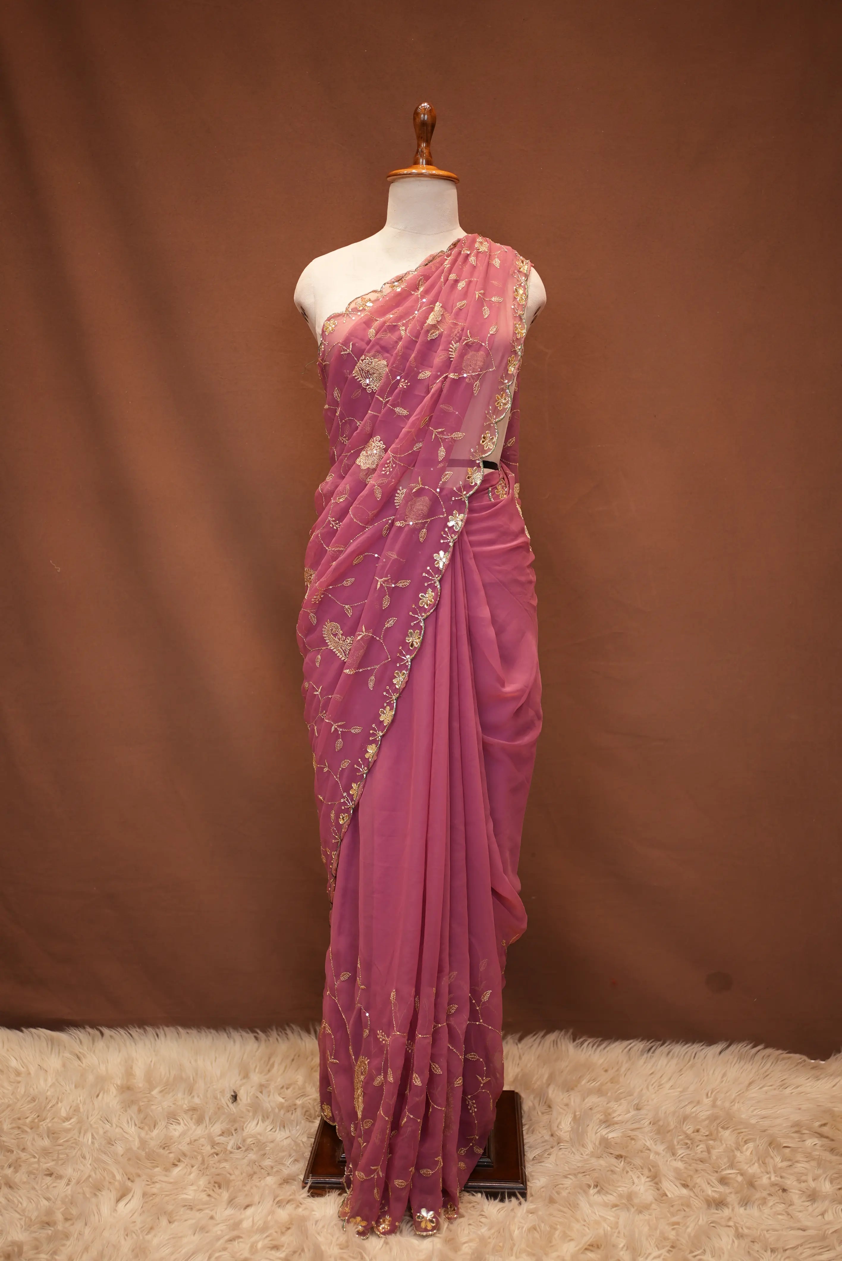 HEAVY JAAL PATTERN SAREE WITH HANDWORK TOUCH (WITH BLOUSE)