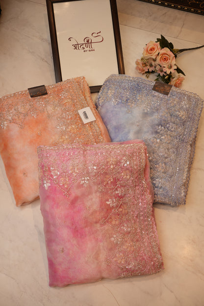 Crystal Tissue Shibori Saree with Handwork Border and Bota ##SR019