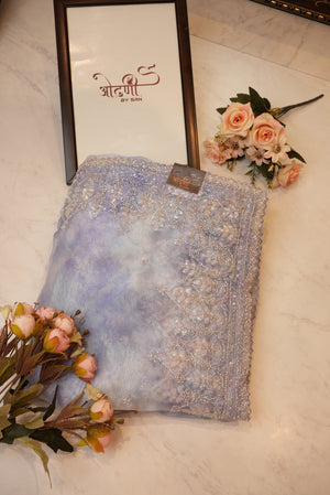 Crystal Tissue Shibori Saree with Handwork Border and Bota