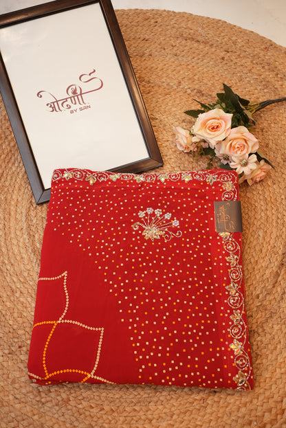 Rajasthani Lotus Bandhej Saree with Handwork ##SR016