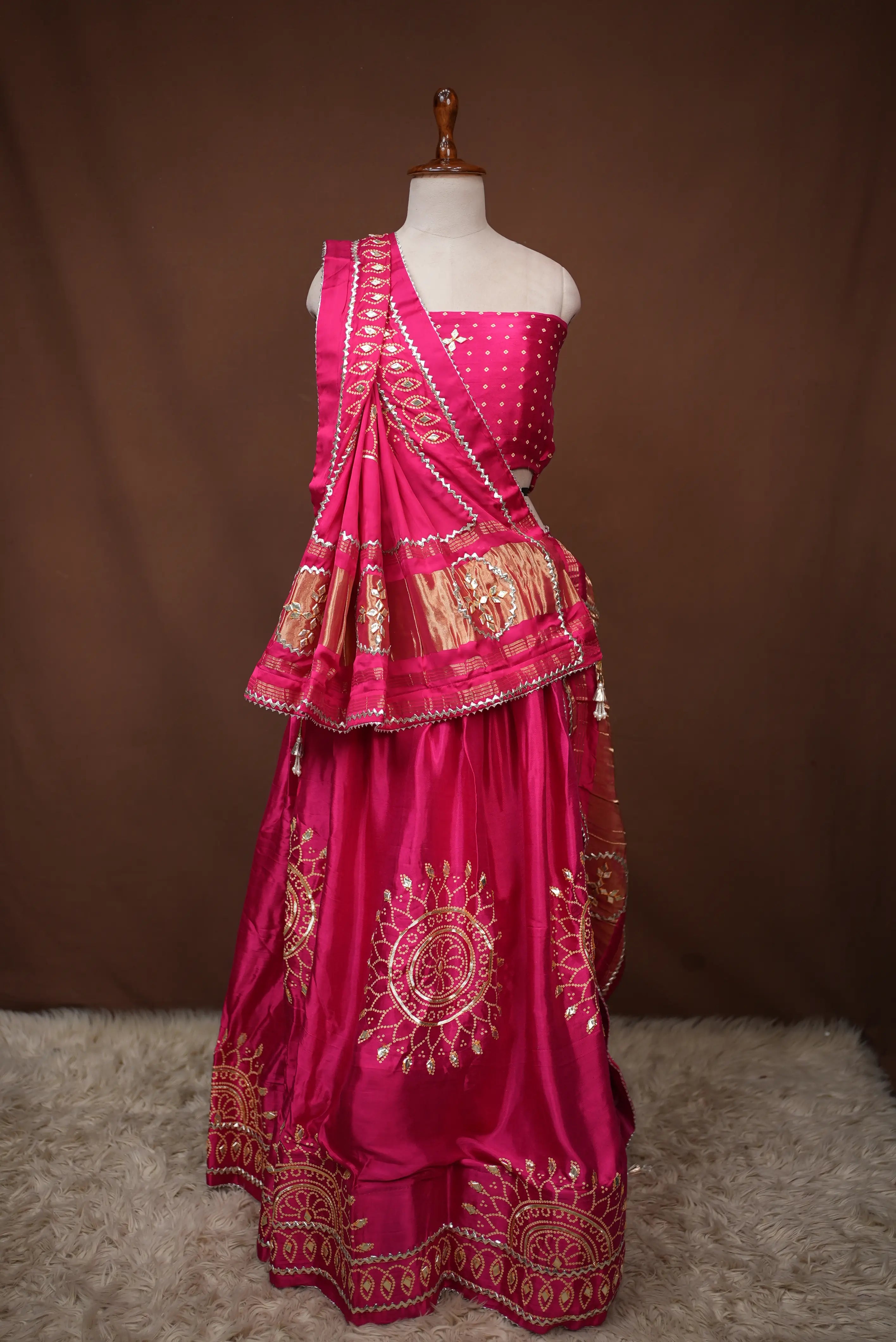Bandhani Design Lehenga with Lagdi Patta work with Heavy Dupatta