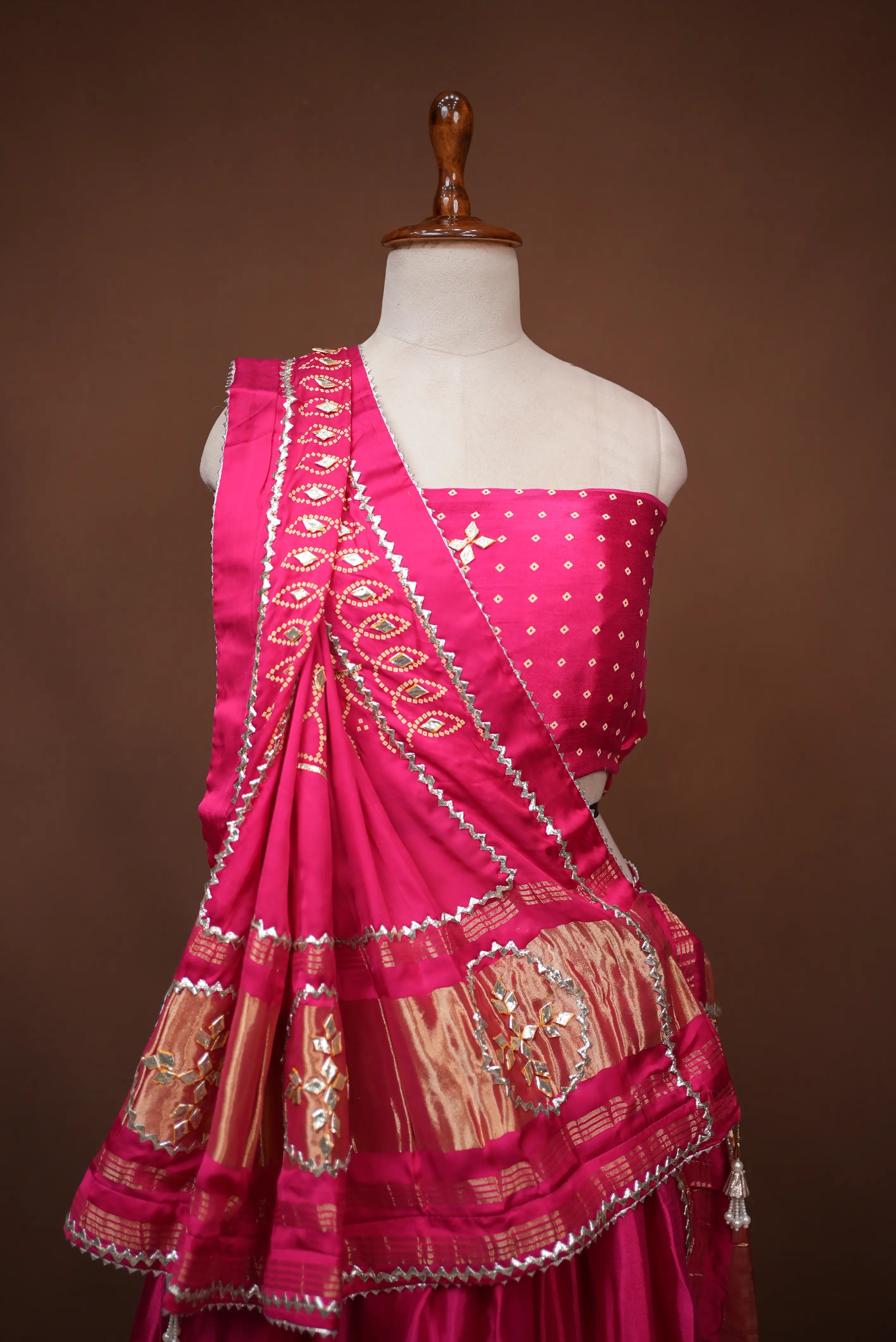 Bandhani Design Lehenga with Lagdi Patta work with Heavy Dupatta