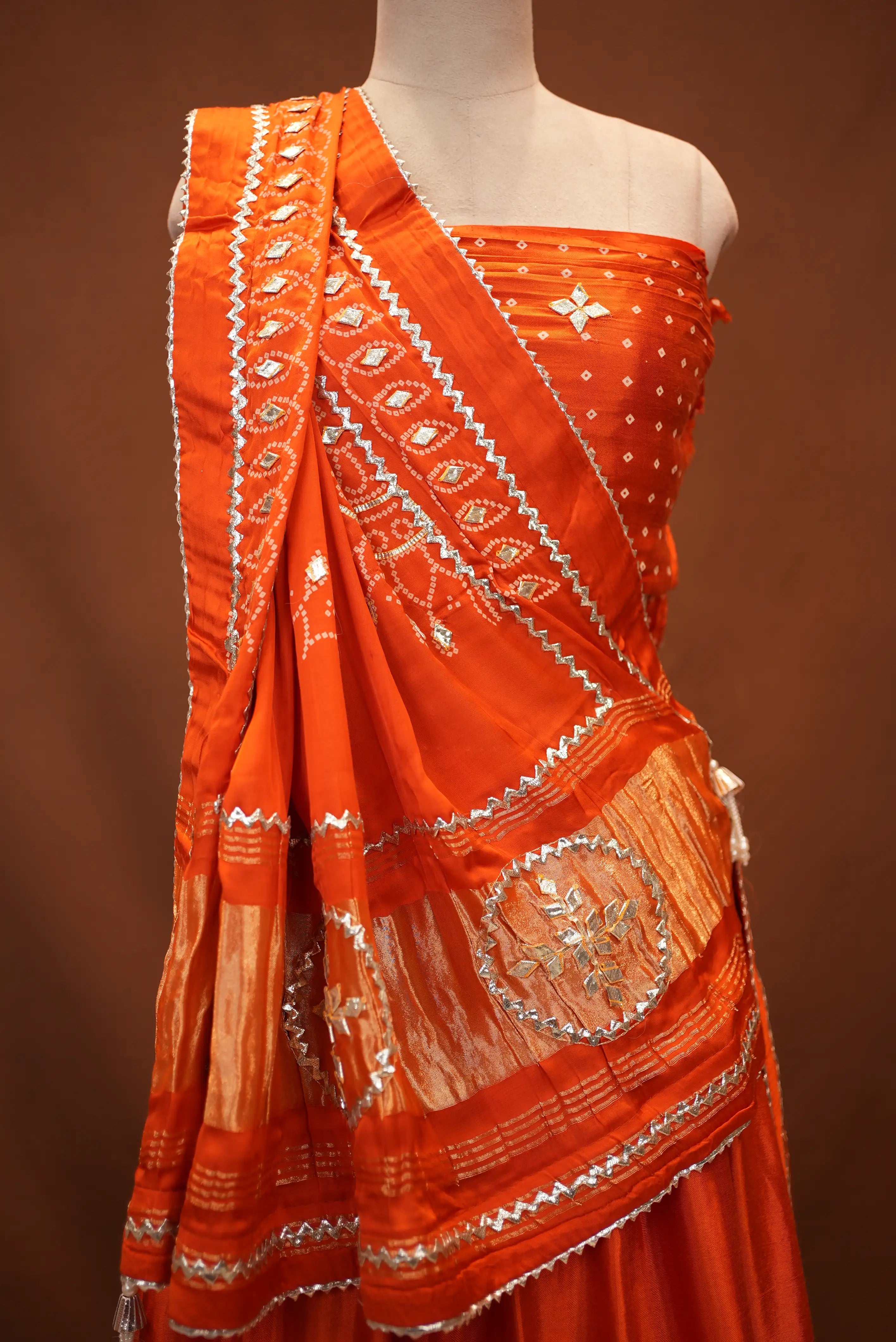 Bandhani Design Lehenga with Lagdi Patta work with Heavy Dupatta
