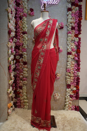 KARWA CHAUTH SPECIAL RAJPUTI SAREE ON GEORGETE FABIRC ##SR0359