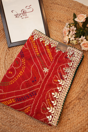 Rajasthani Born Bandhej Churi Saree with Gota Patti Work