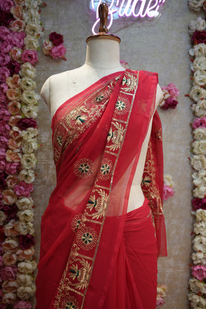 KARWA CHAUTH SPECIAL RAJPUTI SAREE ON GEORGETE FABIRC ##SR0359