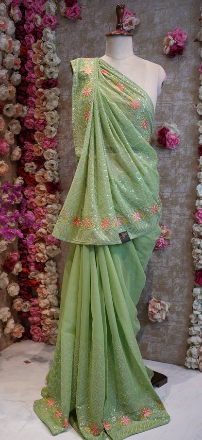 EMBROIDERY AND SEQUENCE WORK PARTY WEAR SAREE (WITH BLOUSE) ##SR086