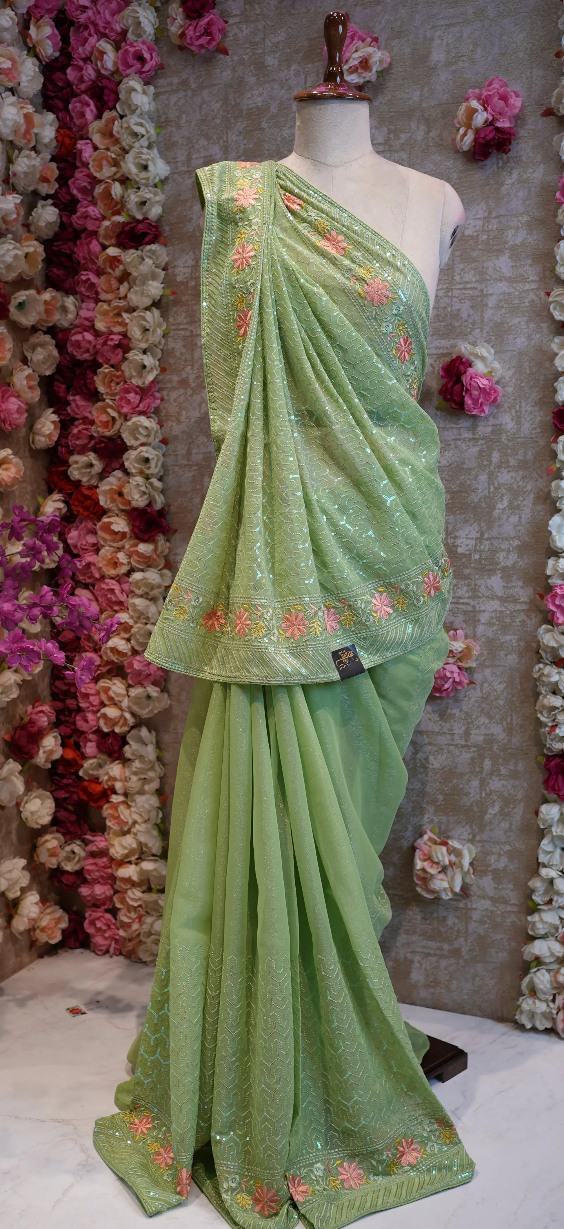 Party Wear Saree with Embroidery & Sequence Work (With Blouse)