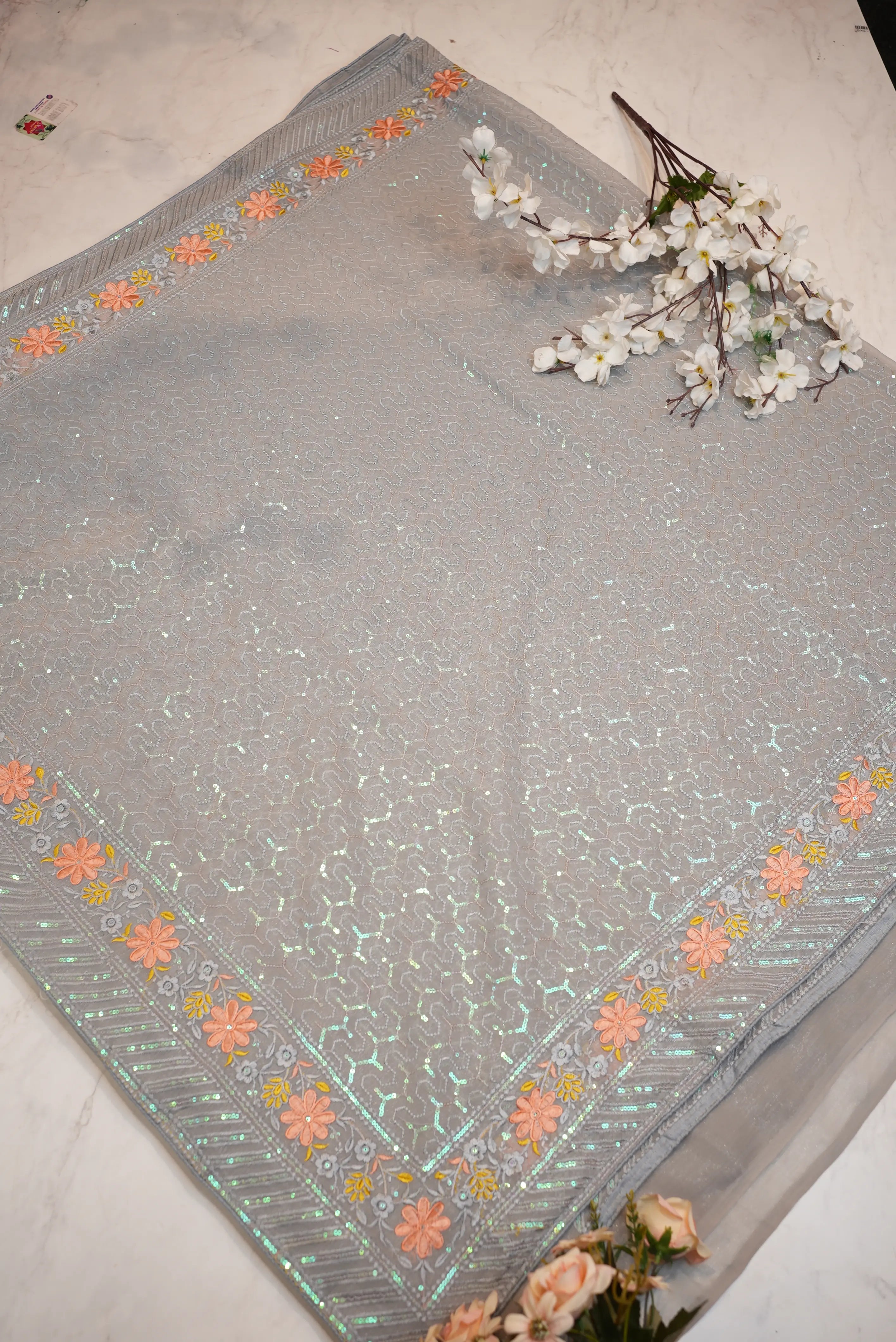 Party Wear Saree with Embroidery & Sequence Work (With Blouse)