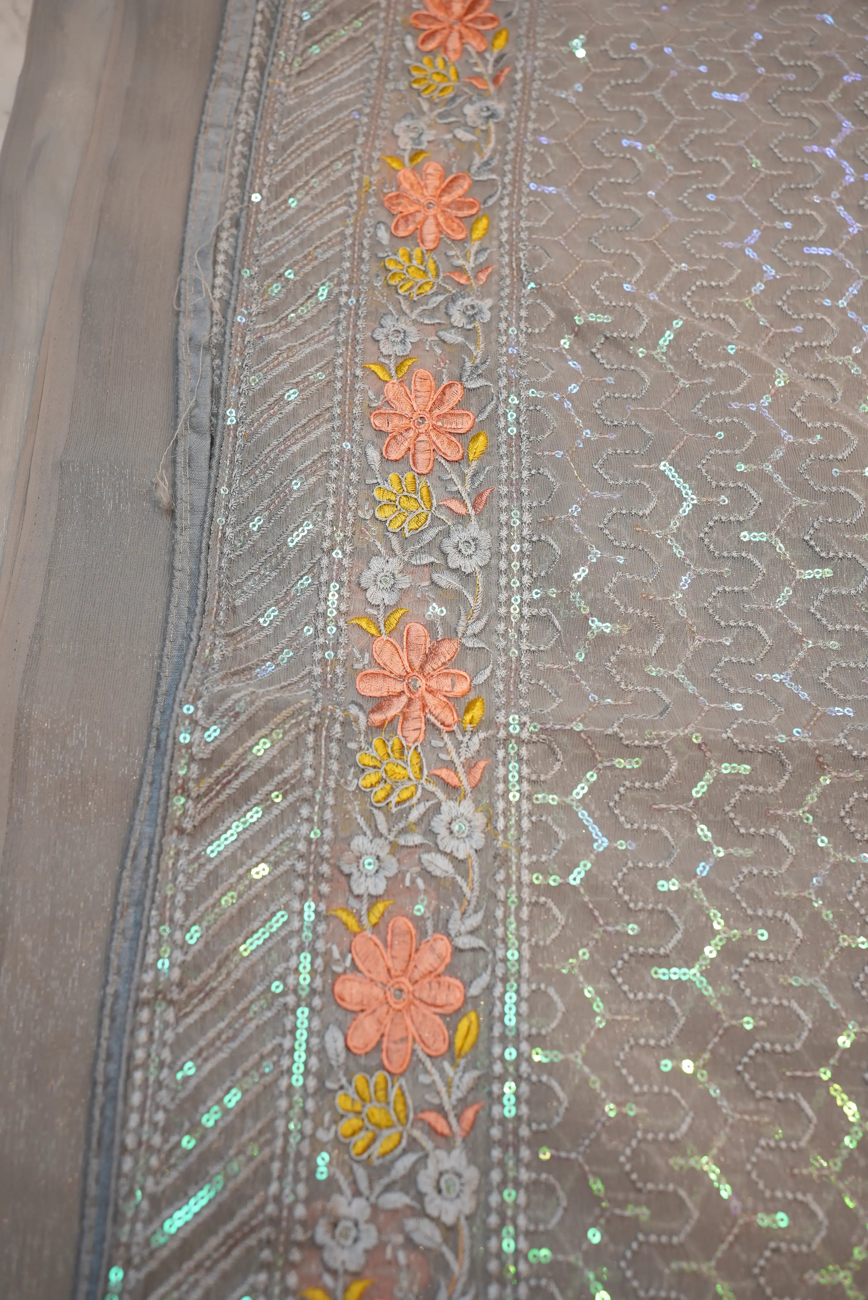 Party Wear Saree with Embroidery & Sequence Work (With Blouse)