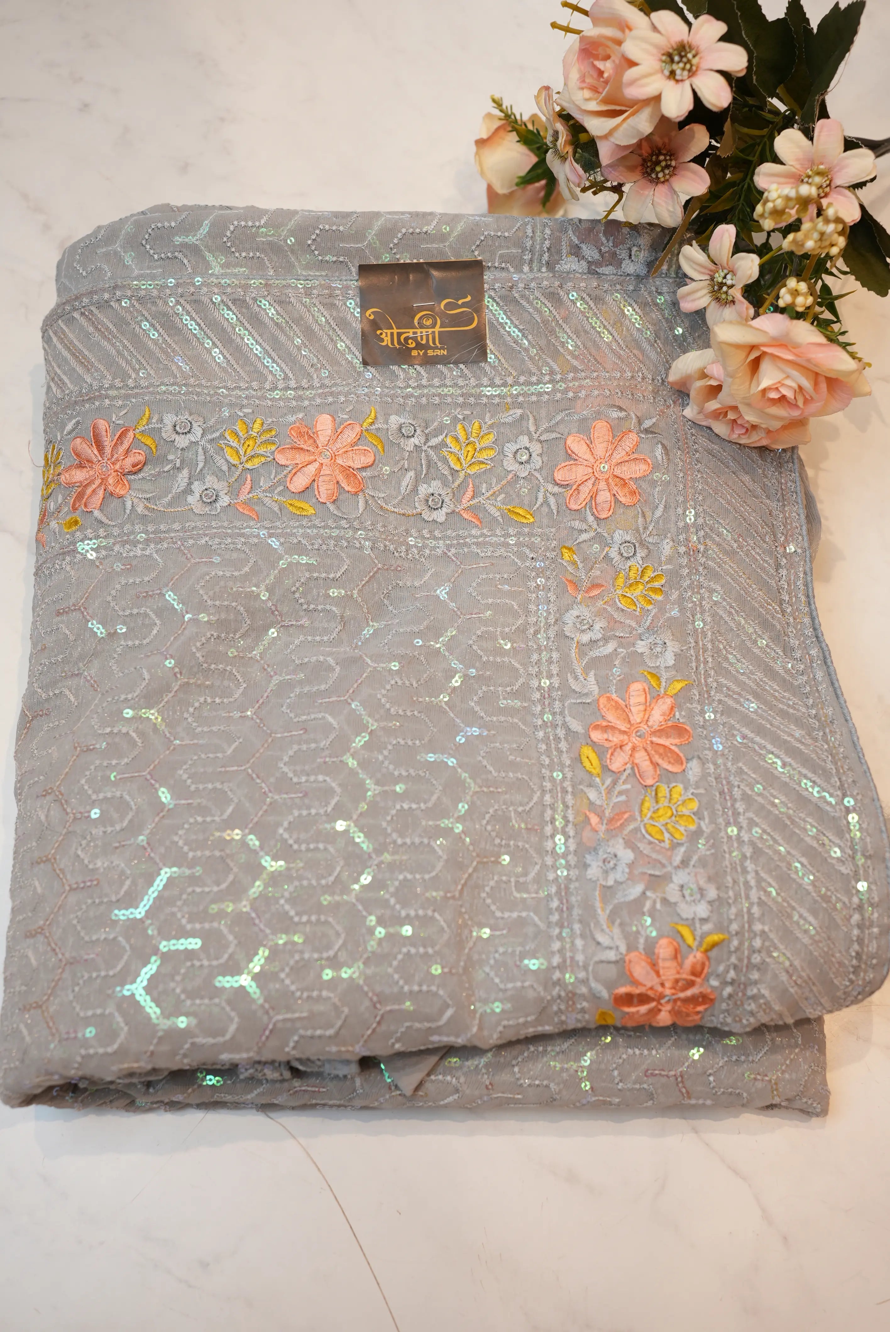 Party Wear Saree with Embroidery & Sequence Work (With Blouse)