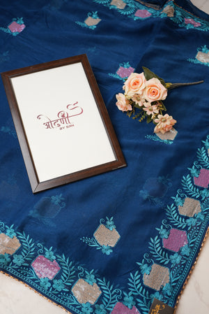 Embroidered Saree with Sequence Work, Butta Design & Border