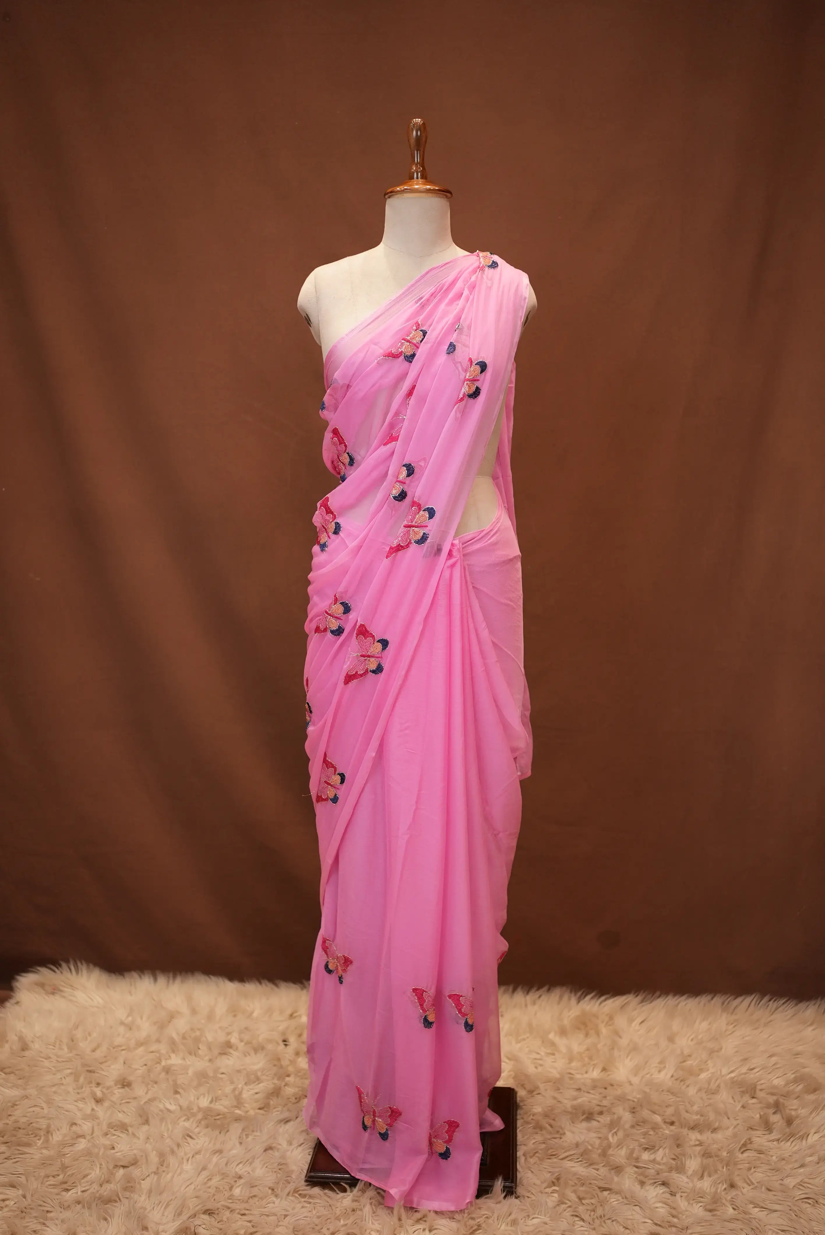 GEORGETTE FABRIC SAREE WITH MULTI SEQUENCE BUTTERFLY BUTTA WORK (WITH BLOUSE)