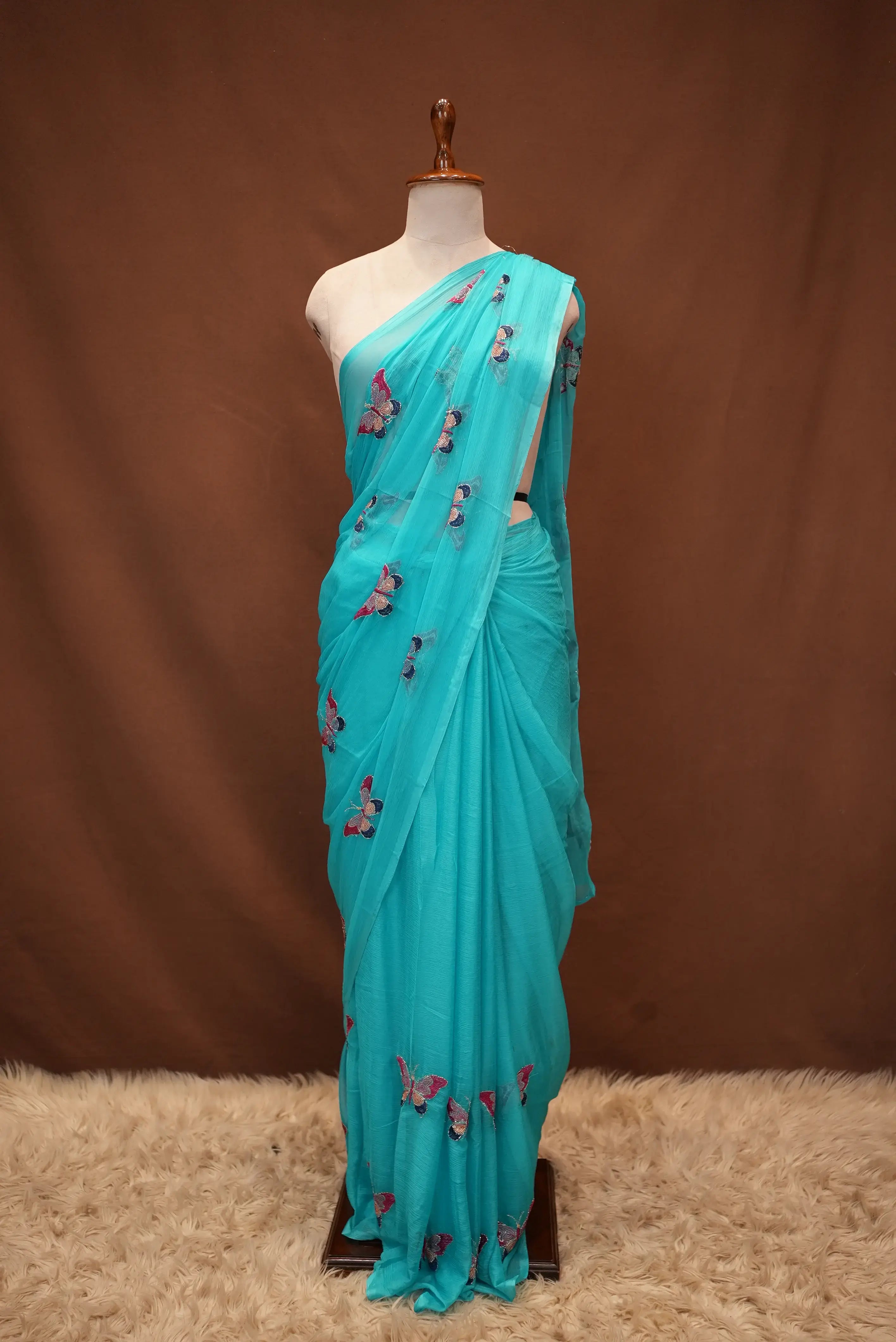 GEORGETTE FABRIC SAREE WITH MULTI SEQUENCE BUTTERFLY BUTTA WORK (WITH BLOUSE)