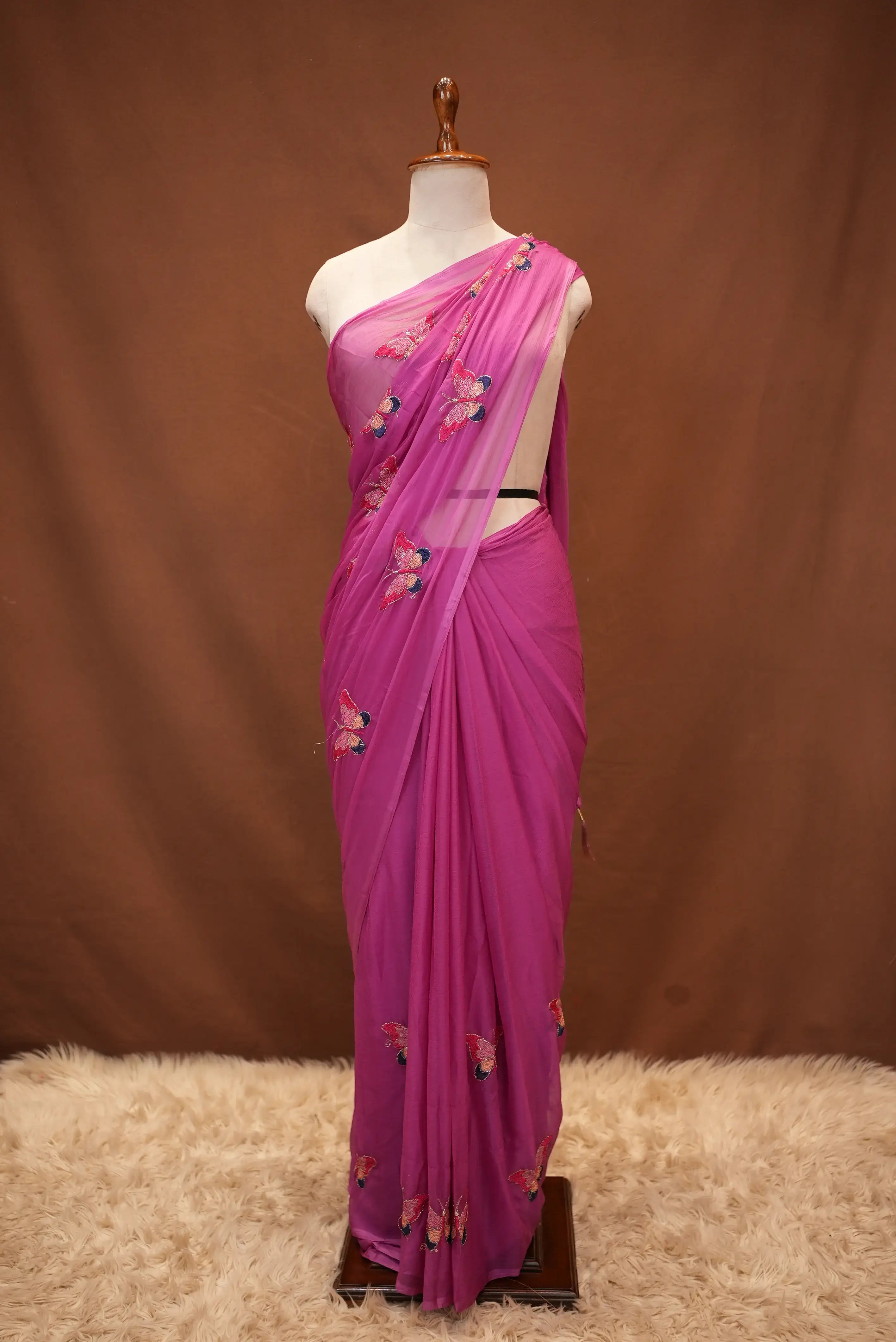 GEORGETTE FABRIC SAREE WITH MULTI SEQUENCE BUTTERFLY BUTTA WORK (WITH BLOUSE)