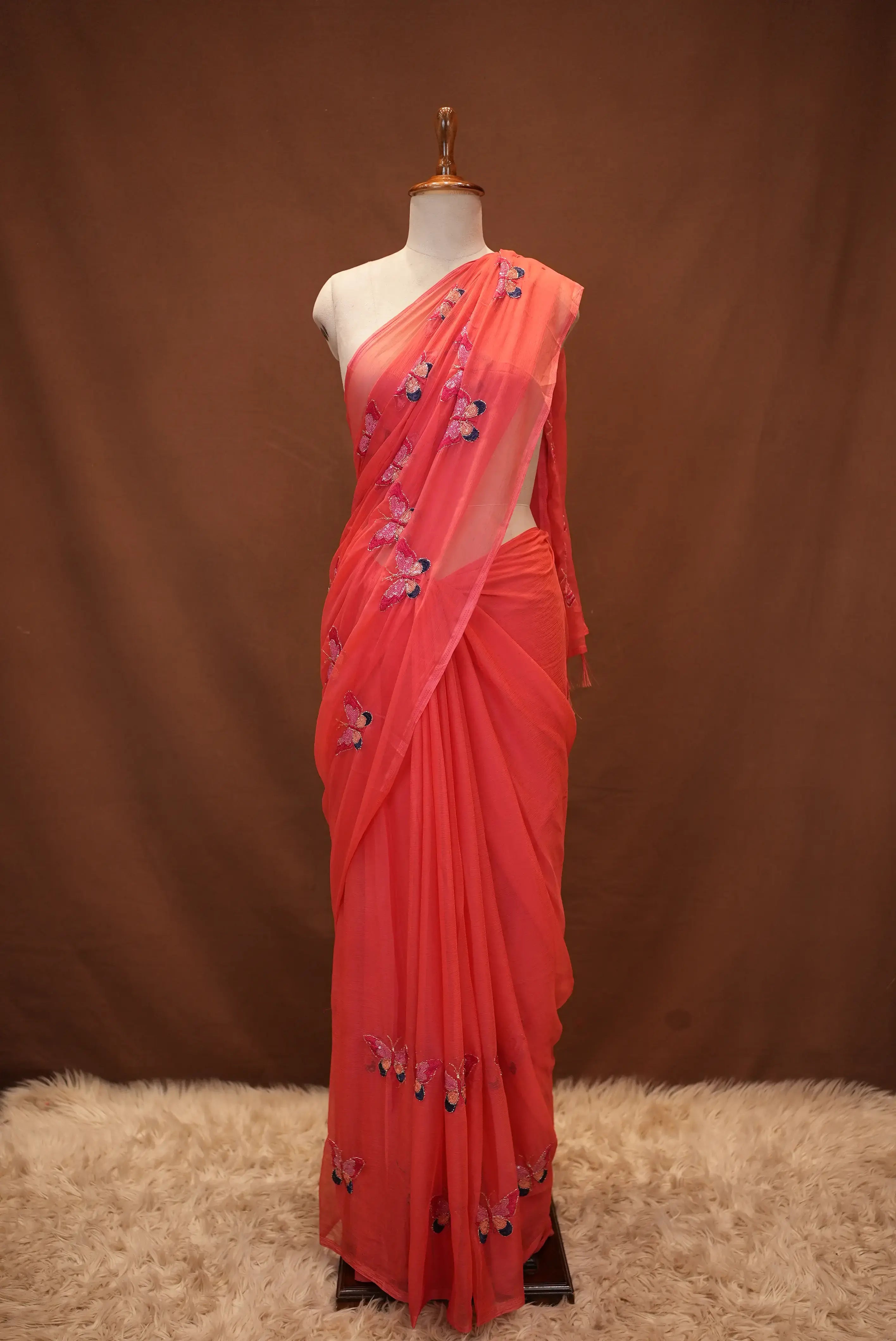 GEORGETTE FABRIC SAREE WITH MULTI SEQUENCE BUTTERFLY BUTTA WORK (WITH BLOUSE)