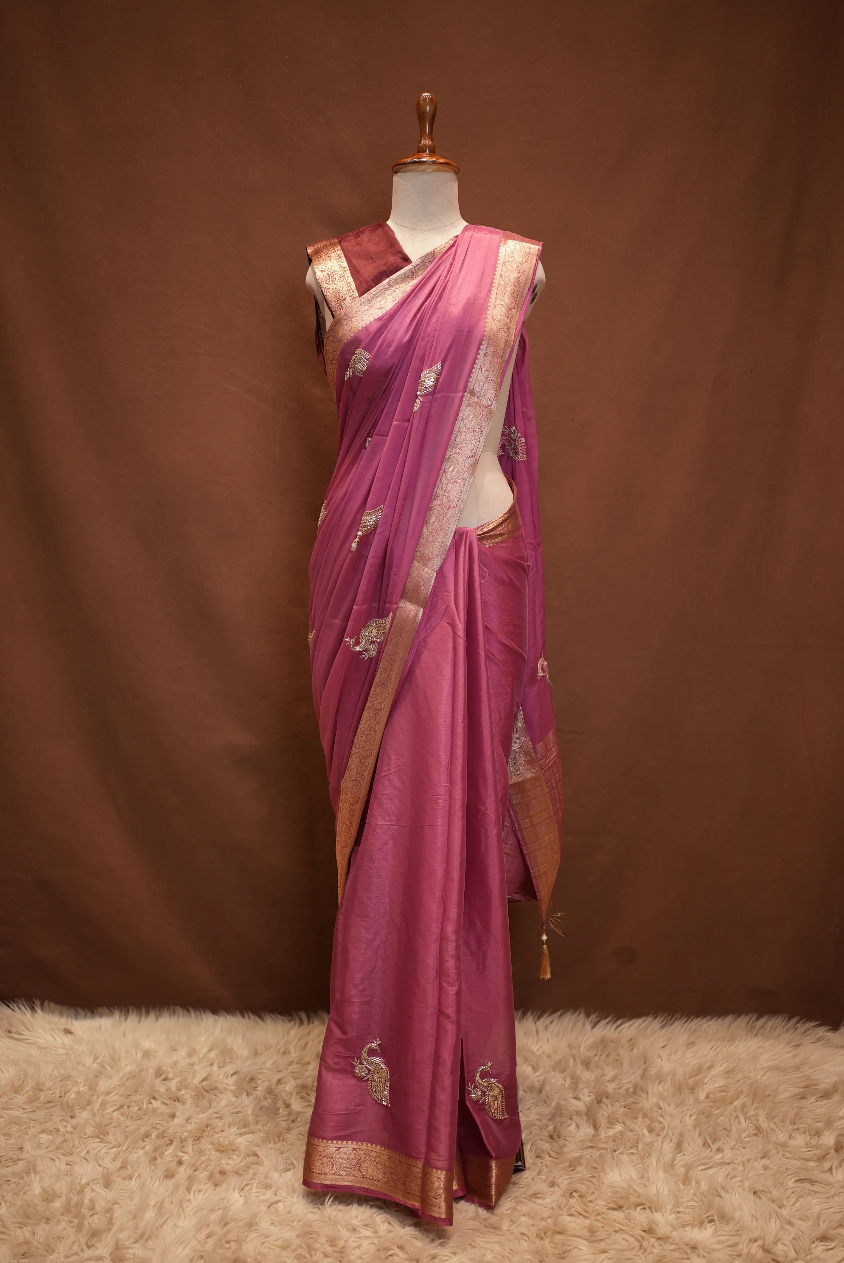 Handwork Peacock Buta With Zari Weaving Boder Saree (With Blouse)
