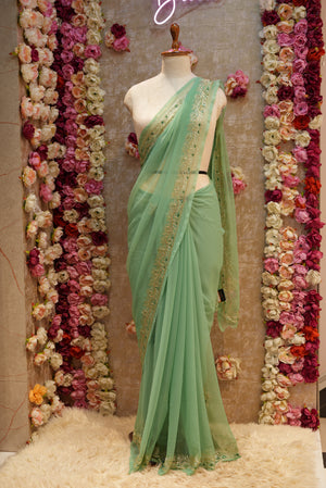 VINTAGE WORK SAREE WITH KASAB & CUTDANA WORK (WITH BLOUSE)     ##SR406