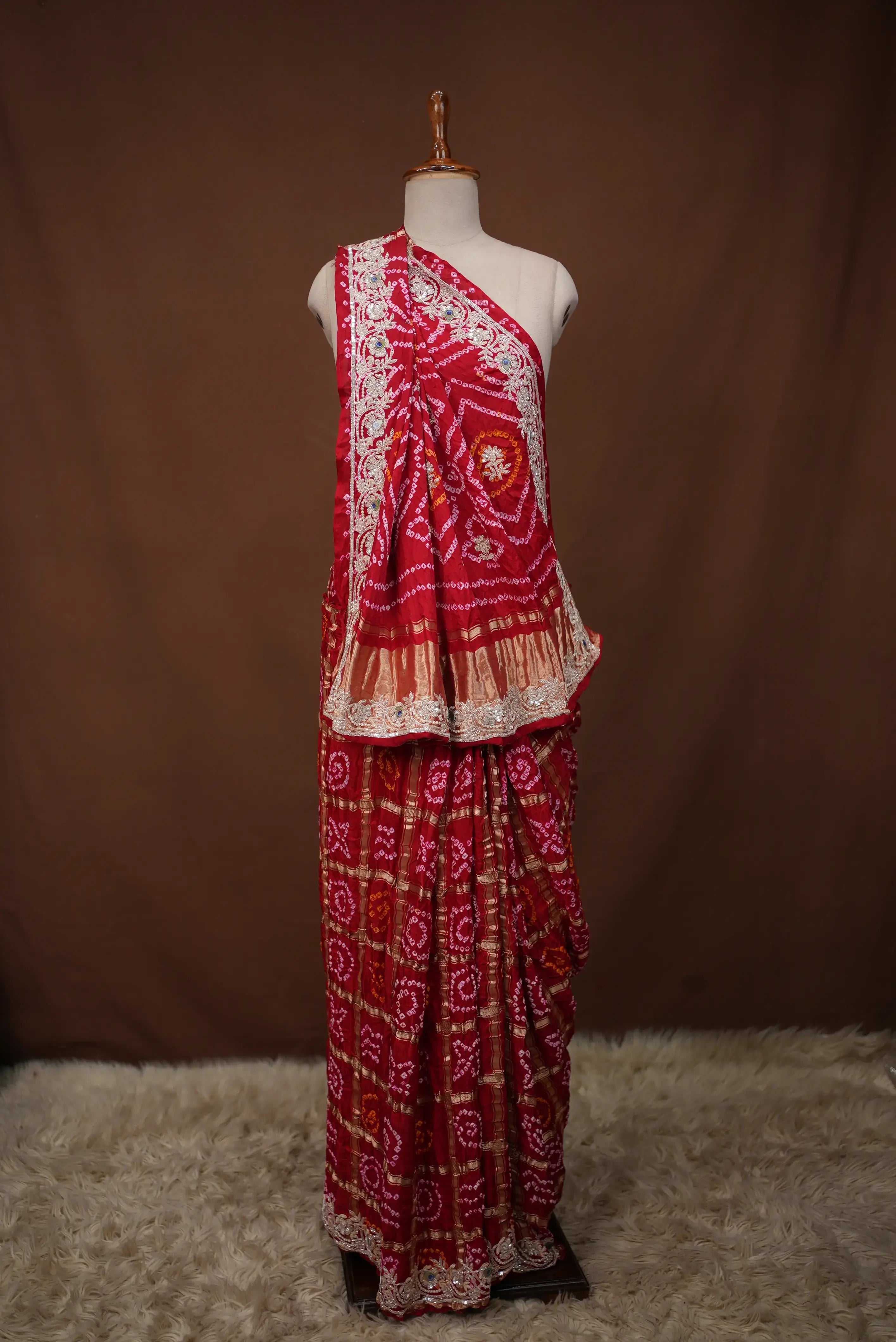 Pure Gazzi Silk Saree With Gota Patti,Zardosi Handwork Embalish With Peacock Feathers (With Blouse) SR0102