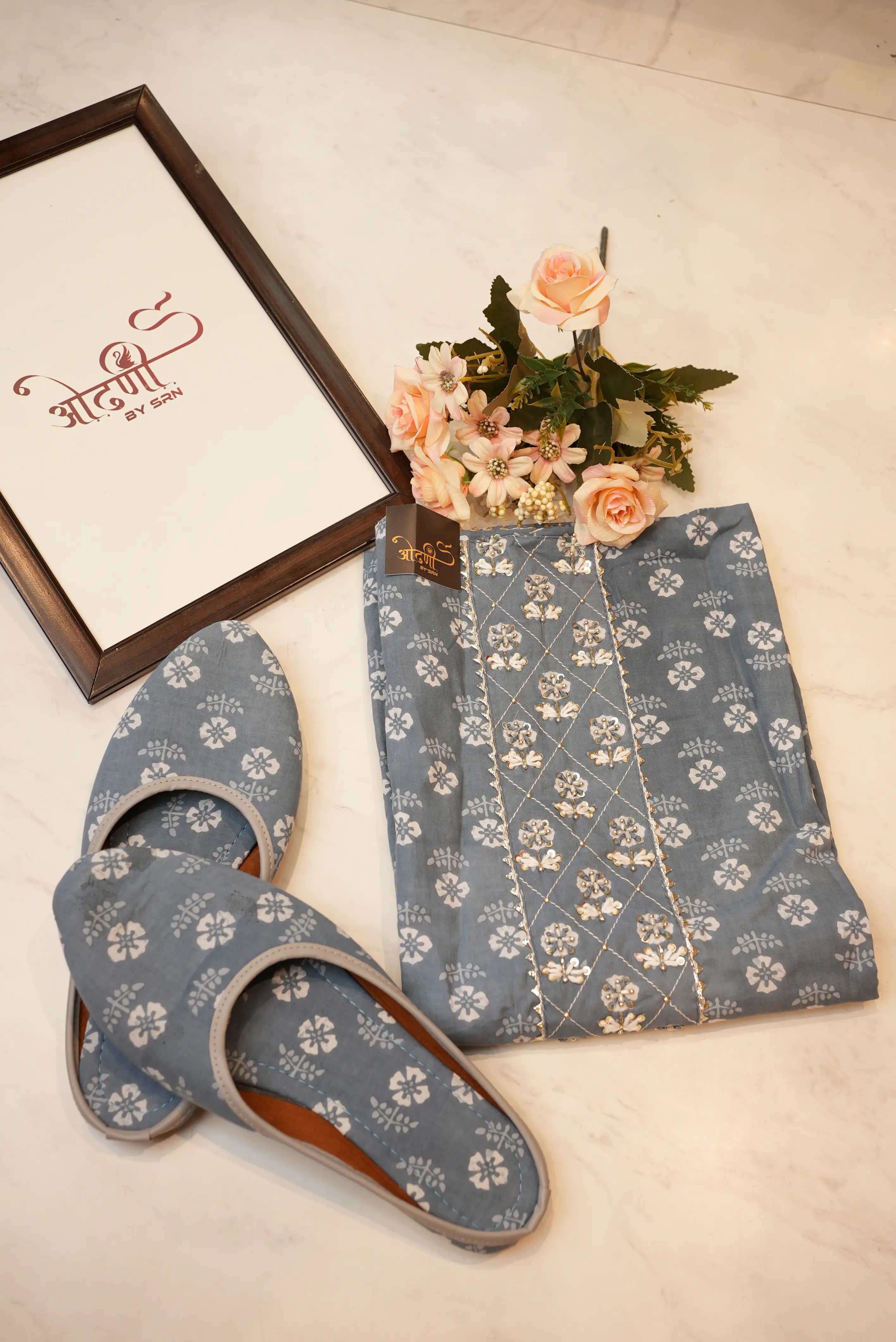 Pure Cotton jaipuri block Print suit with matching jutti (UNSTITCHED)