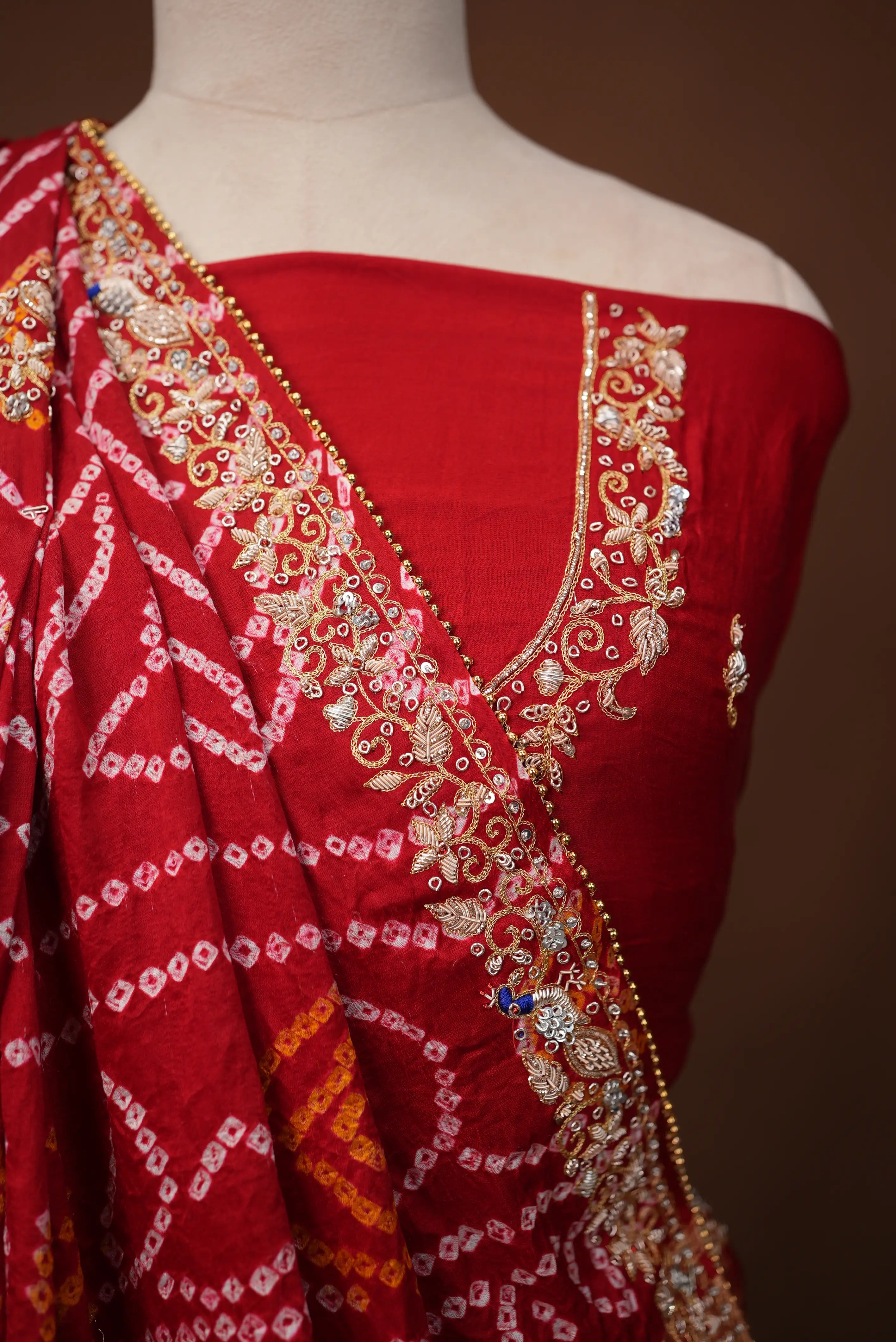 Ghatchola Designer Gazzi Silk Saree With Peacock Design Zardosi Handwork (with Blouse)  SR0103