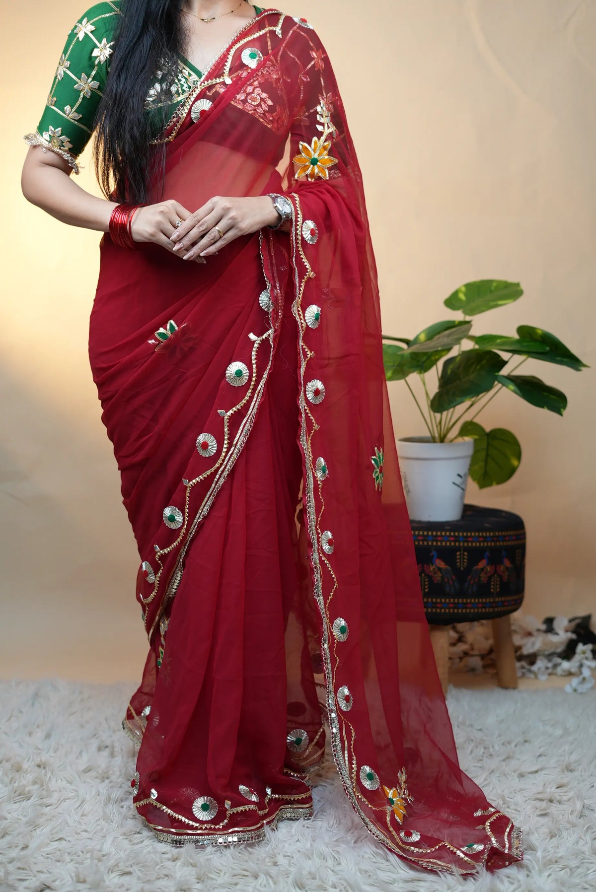 Pure Georgette Saree With Kacchi Gota Patti Handwork (Only Saree – Without Aangi Blouse)