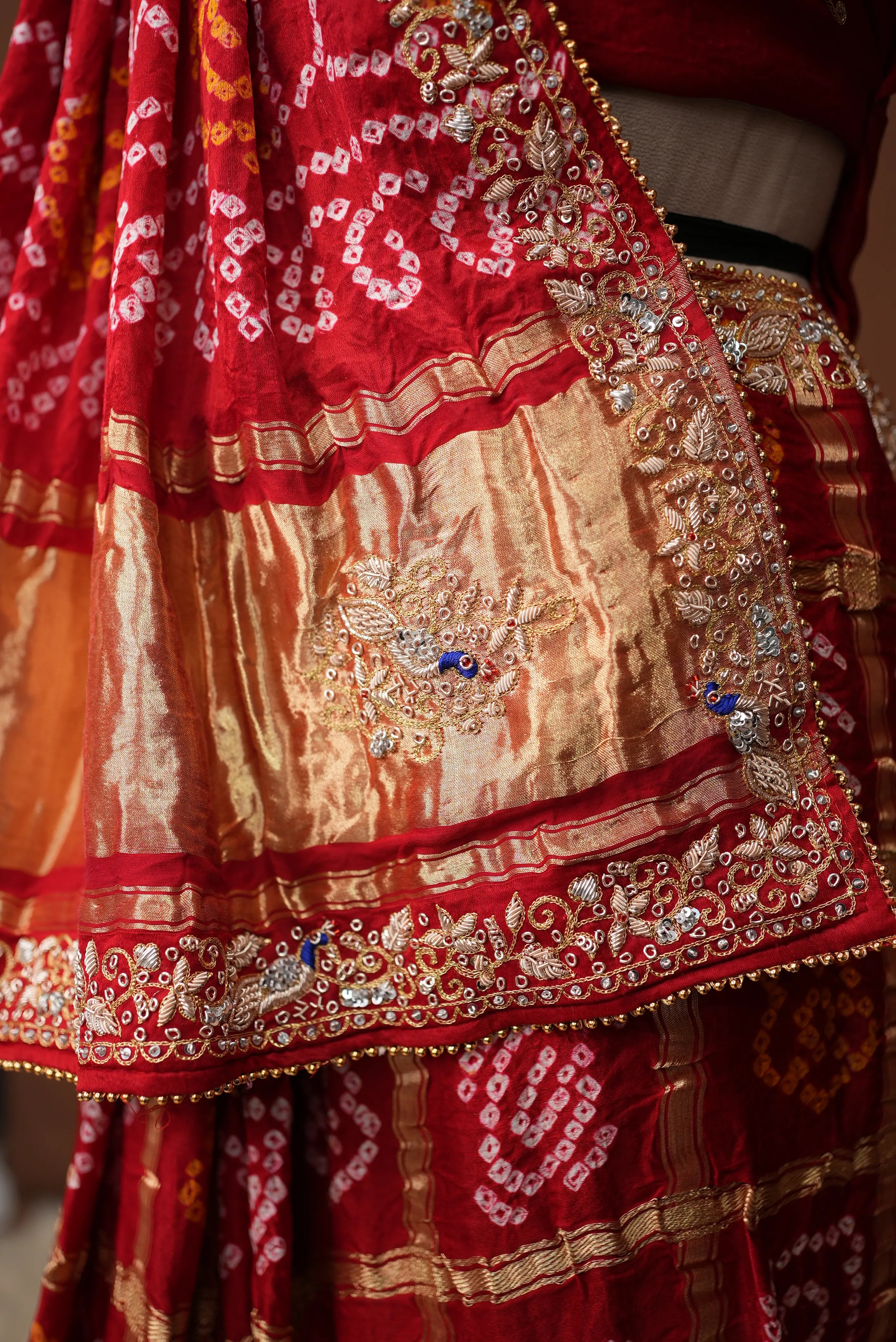 Ghatchola Designer Gazzi Silk Saree With Peacock Design Zardosi Handwork (with Blouse)  SR0103