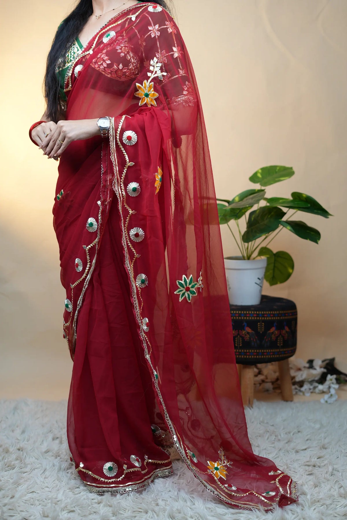 Pure Georgette Saree With Kacchi Gota Patti Handwork (Only Saree – Without Aangi Blouse)