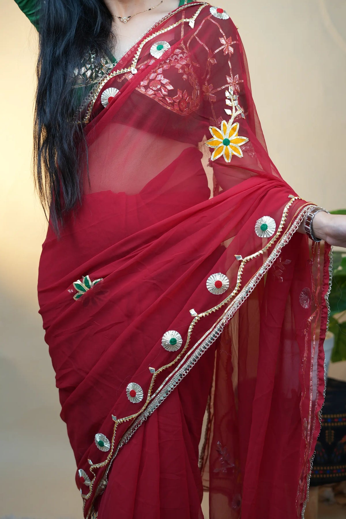 Pure Georgette Saree With Kacchi Gota Patti Handwork (Only Saree – Without Aangi Blouse)