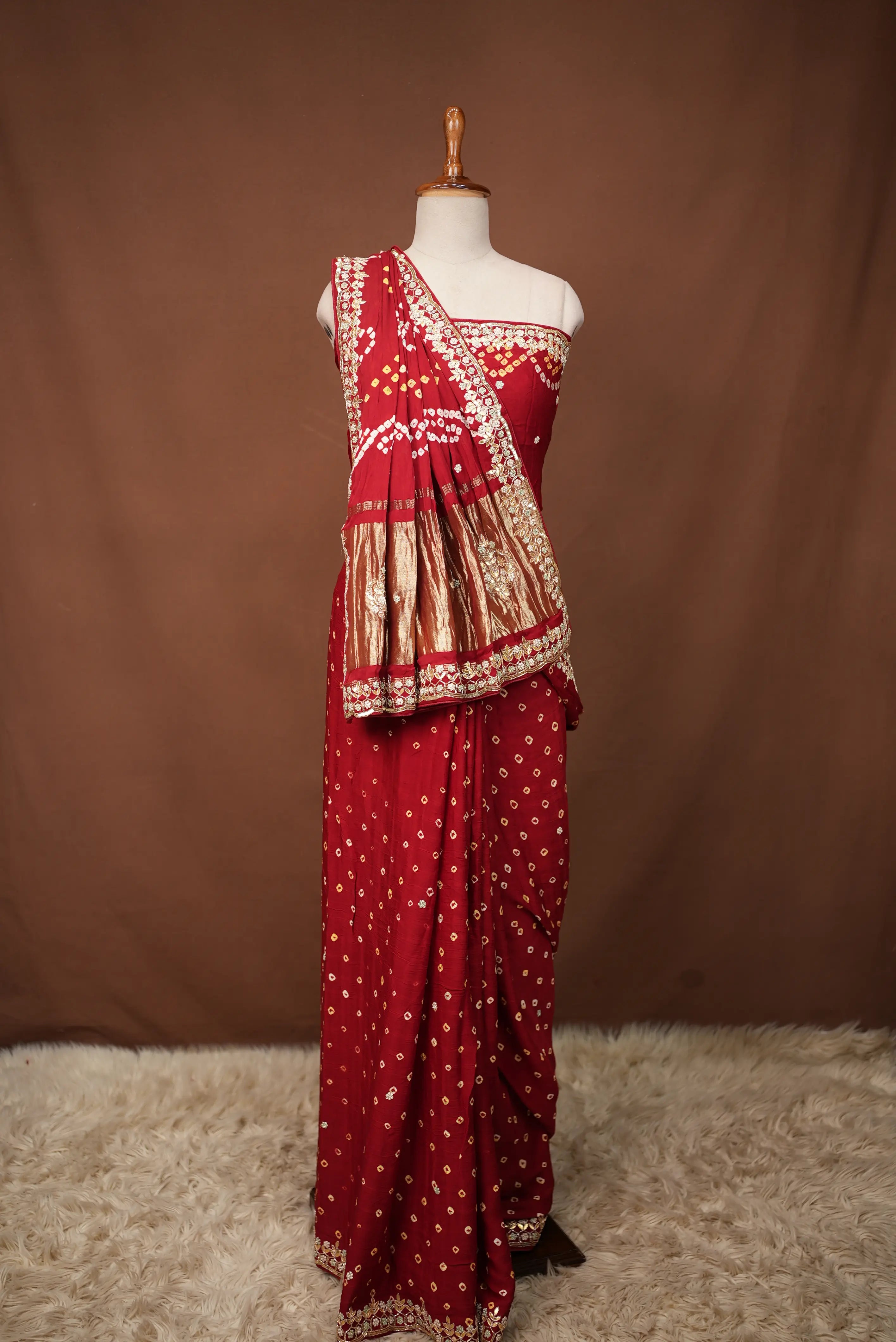 Pure Gazzi Silk Saree With Gota Patti Zardozi Handwork (With BLouse)