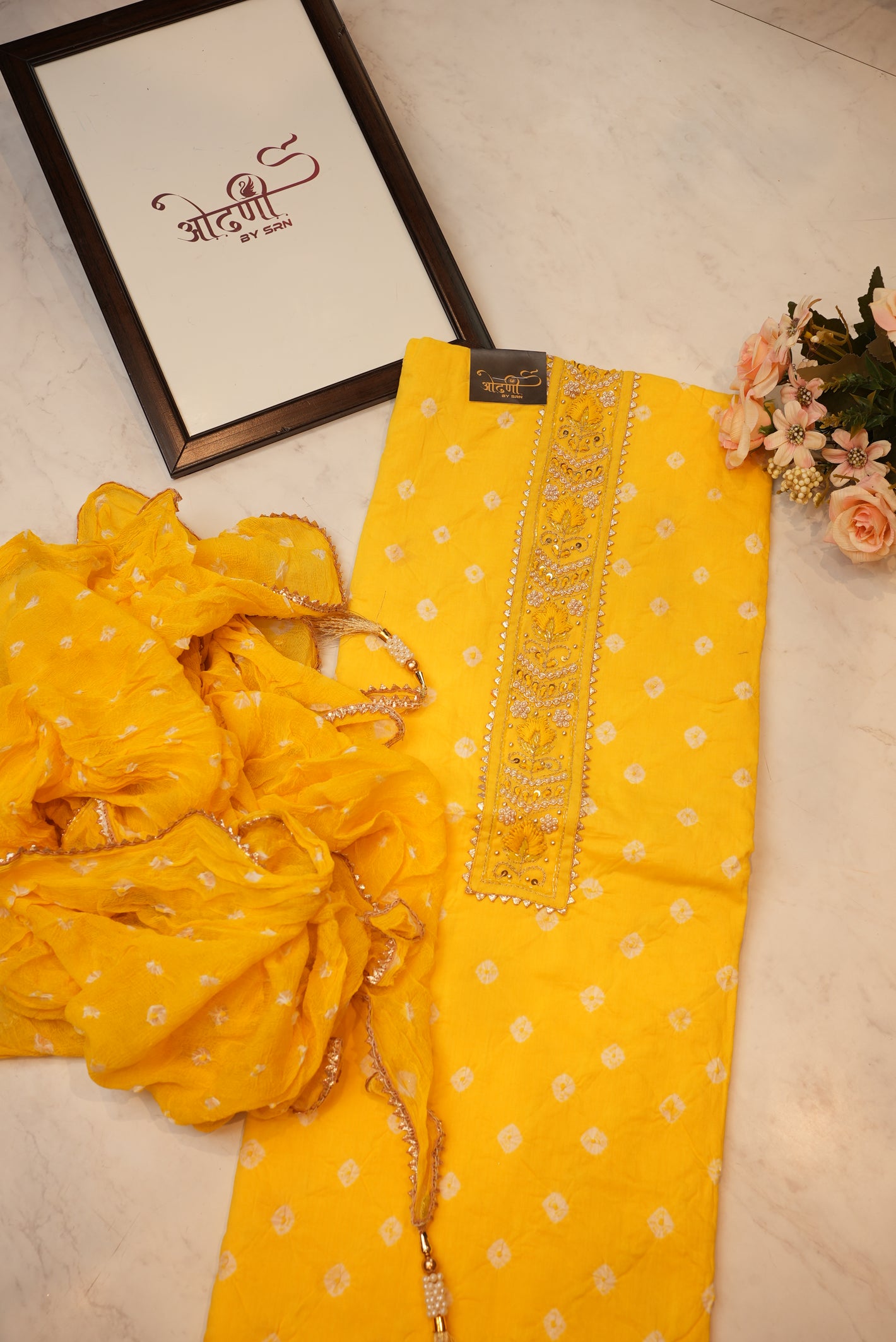 Pure cotton hand bandej tie work suit with chiffon dupatta ##SF004