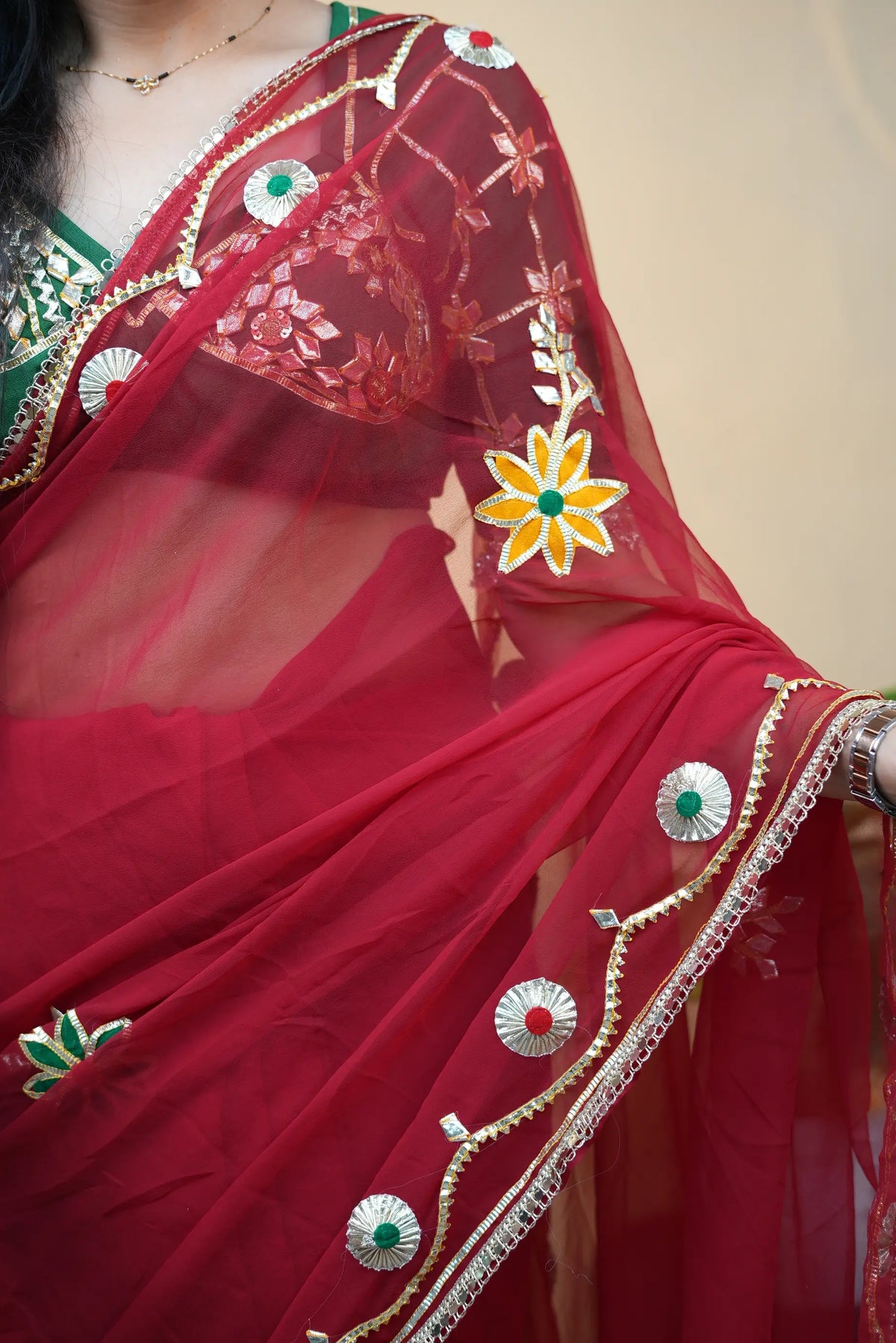 Pure Georgette Saree With Kacchi Gota Patti Handwork (Only Saree – Without Aangi Blouse)