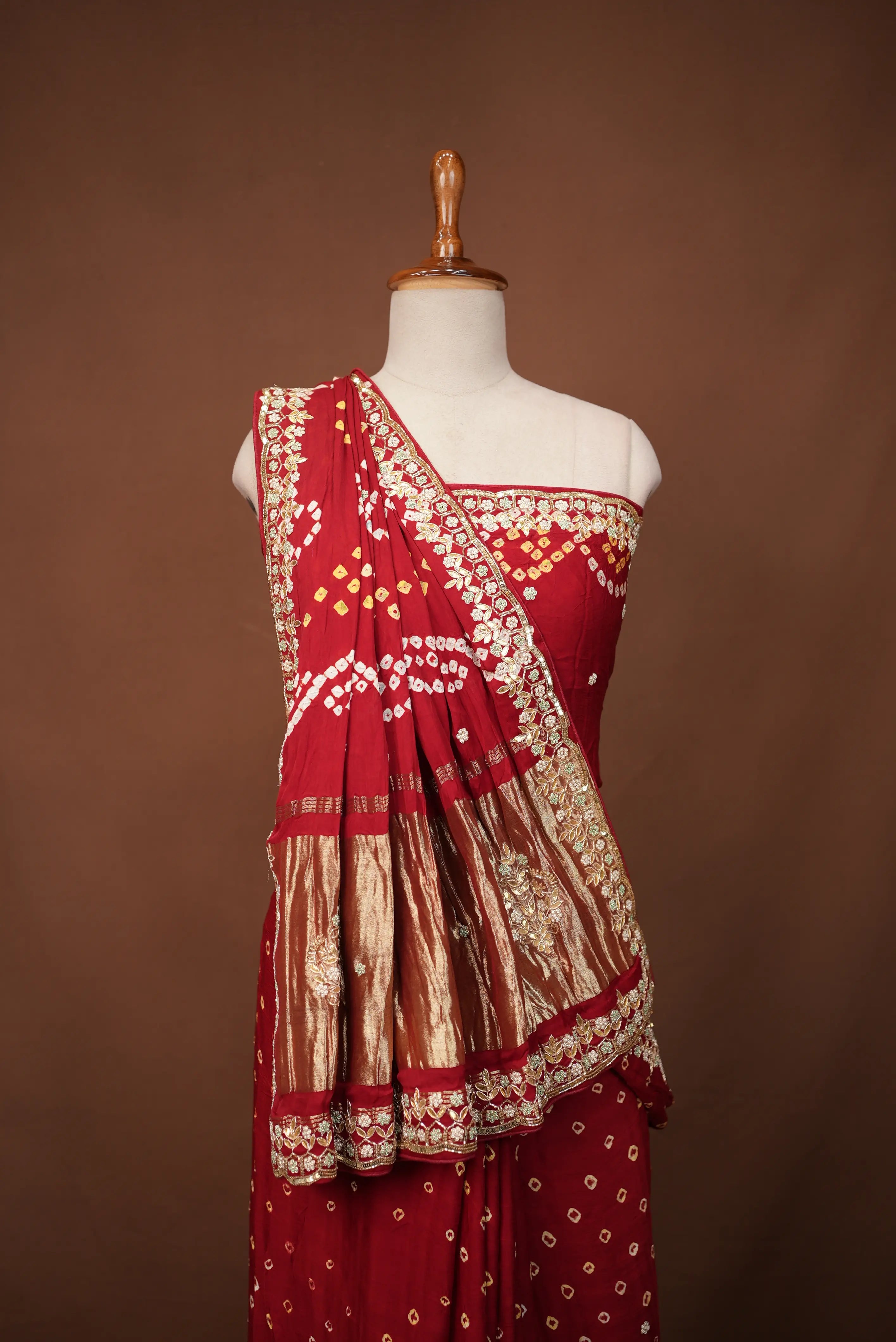 Pure Gazzi Silk Saree With Gota Patti Zardozi Handwork (With BLouse)