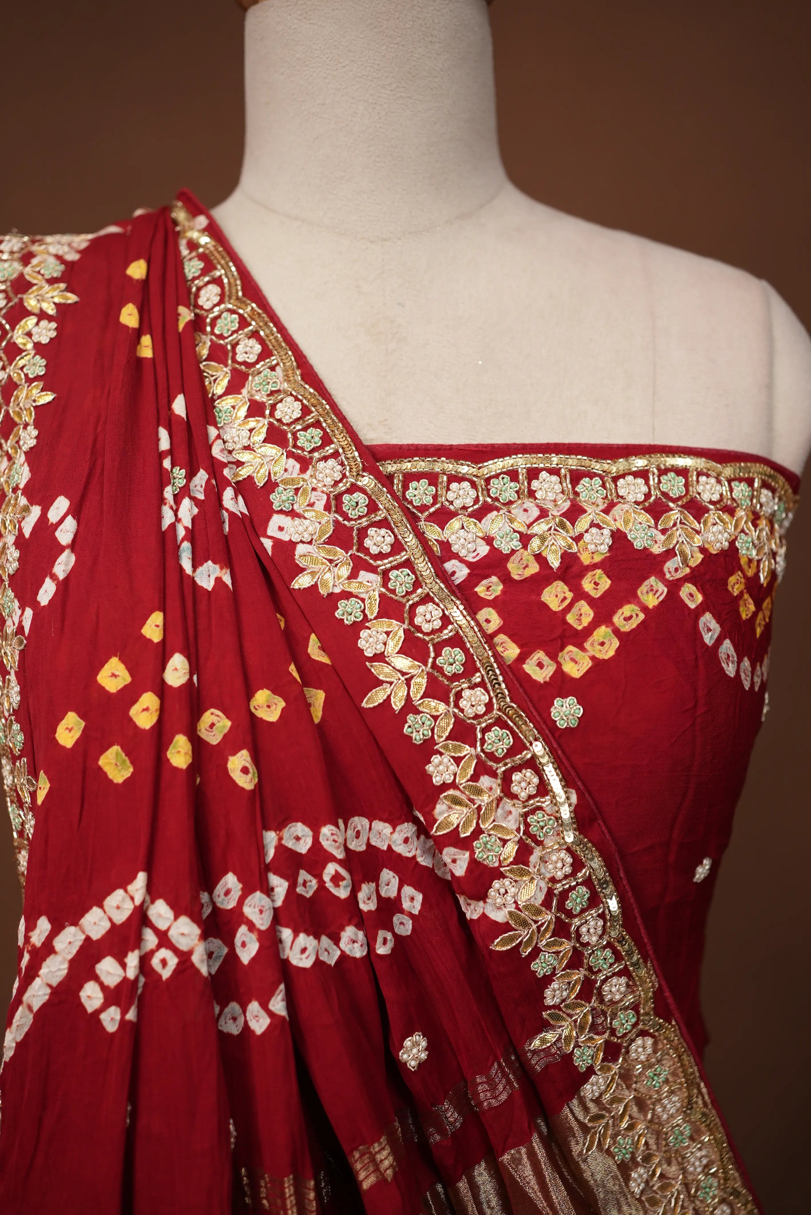 Pure Gazzi Silk Saree With Gota Patti Zardozi Handwork (With BLouse)