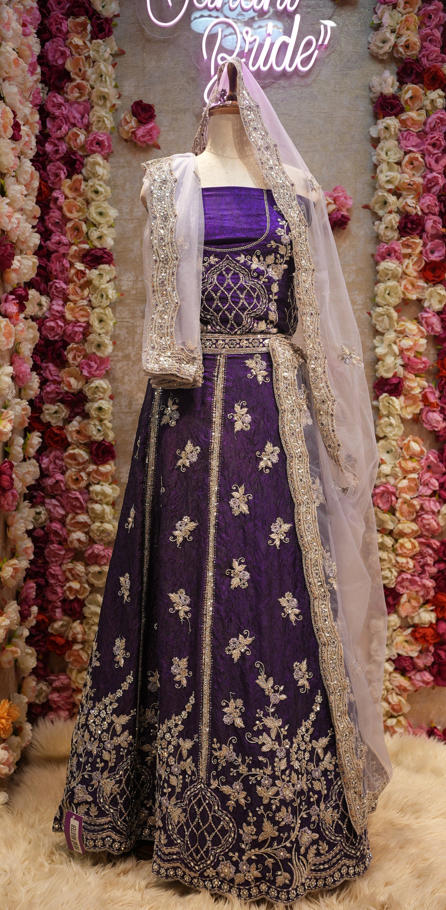 CRUSH TISSUE FABRIC LEHENGA WITH HEAVY FALIR AND HEAVY WORK WITH CONTRAST DUPATTA ##LC025