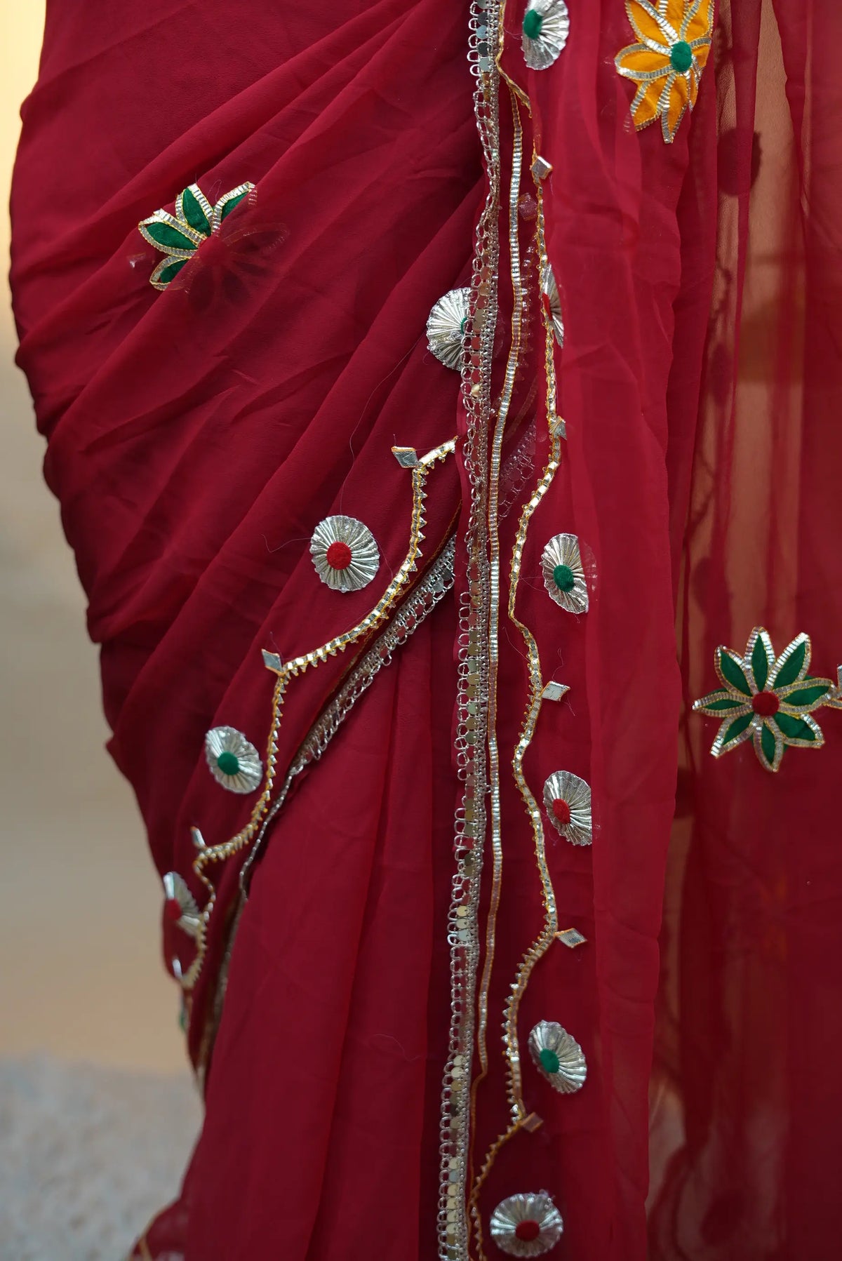 Pure Georgette Saree With Kacchi Gota Patti Handwork (Only Saree – Without Aangi Blouse)