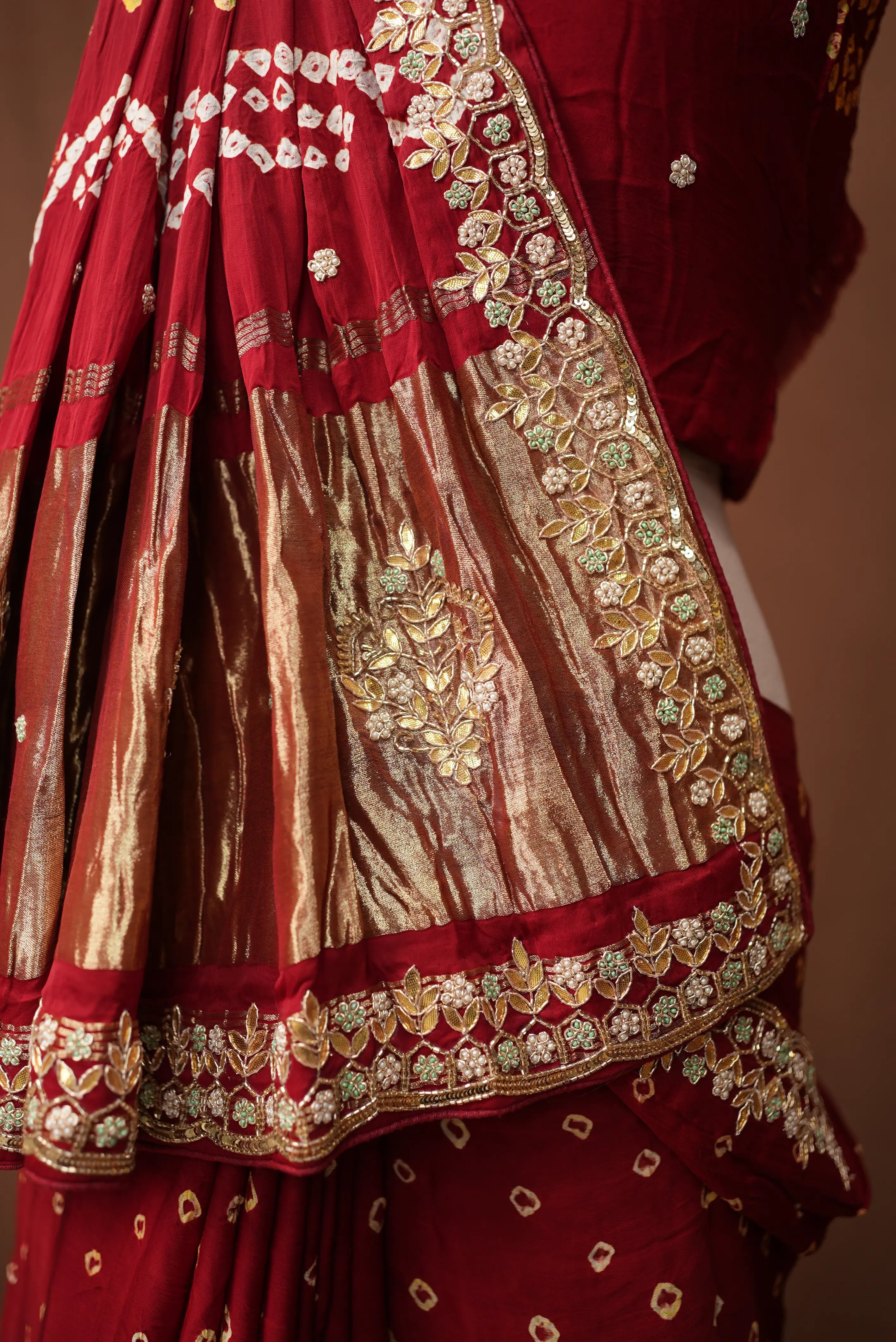 Pure Gazzi Silk Saree With Gota Patti Zardozi Handwork (With BLouse)