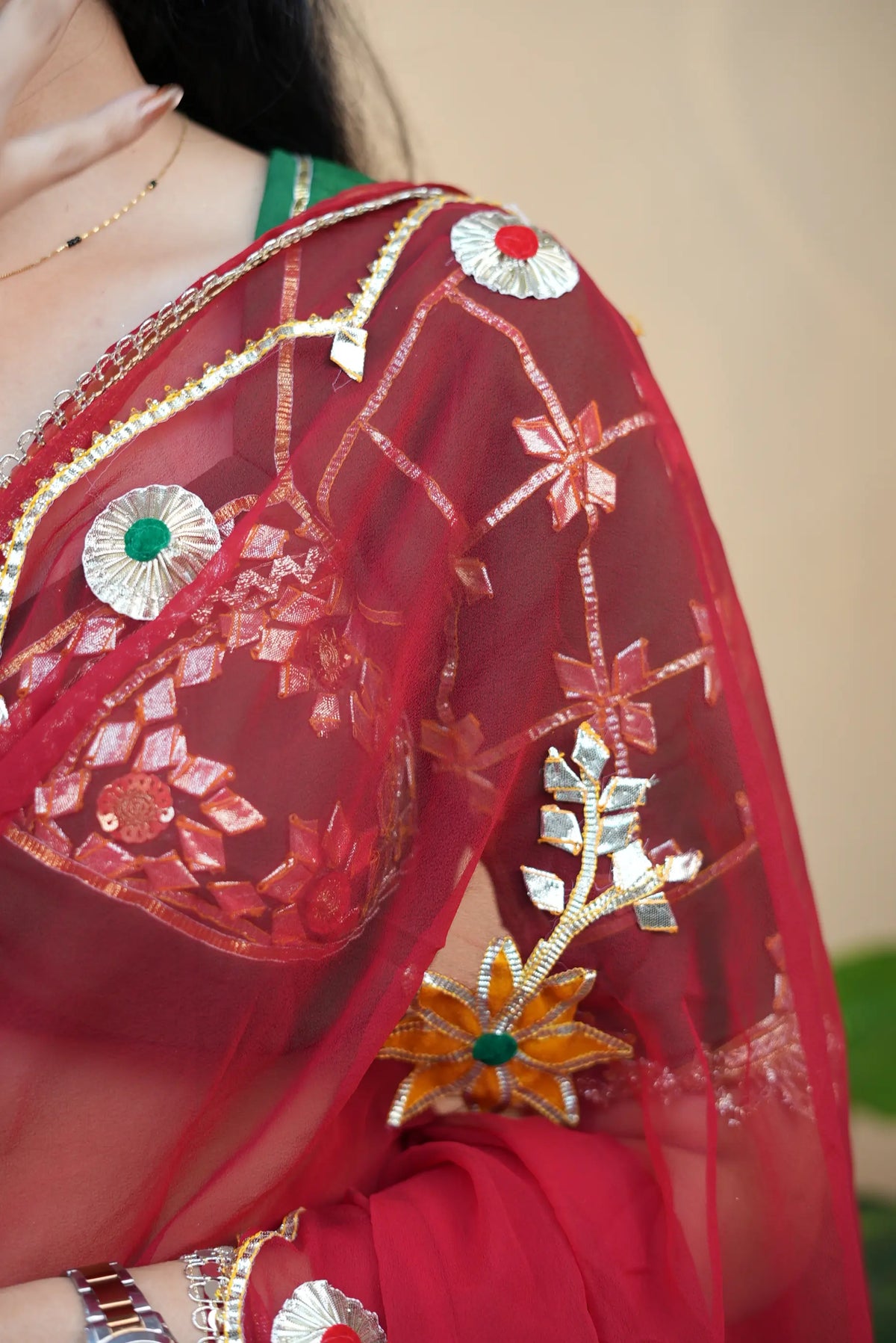 Pure Georgette Saree With Kacchi Gota Patti Handwork (Only Saree – Without Aangi Blouse)
