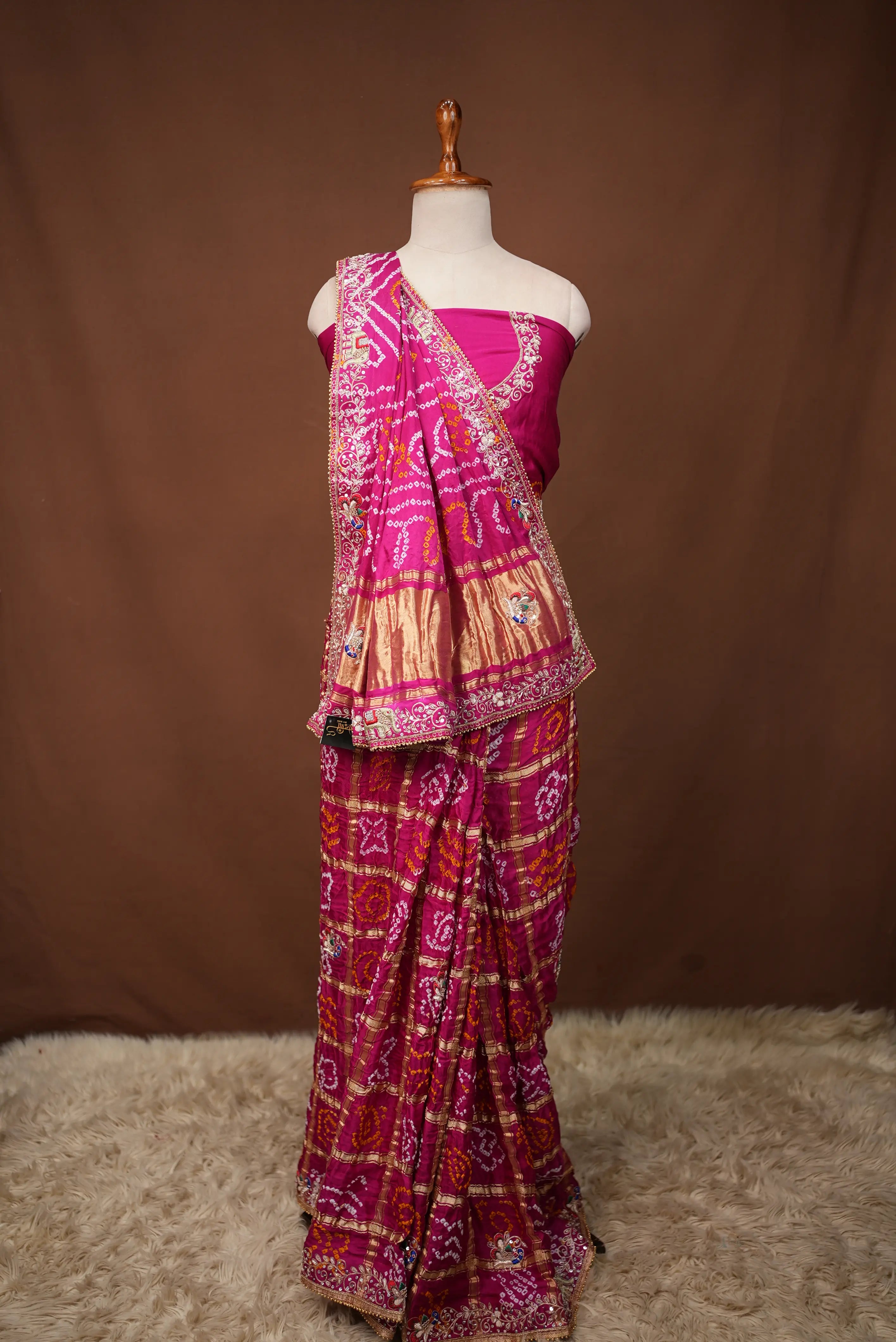 Ghatchola Design Pure Gazzi Silk Saree Embalish With Peacock Zardosi Handwork  SR0108