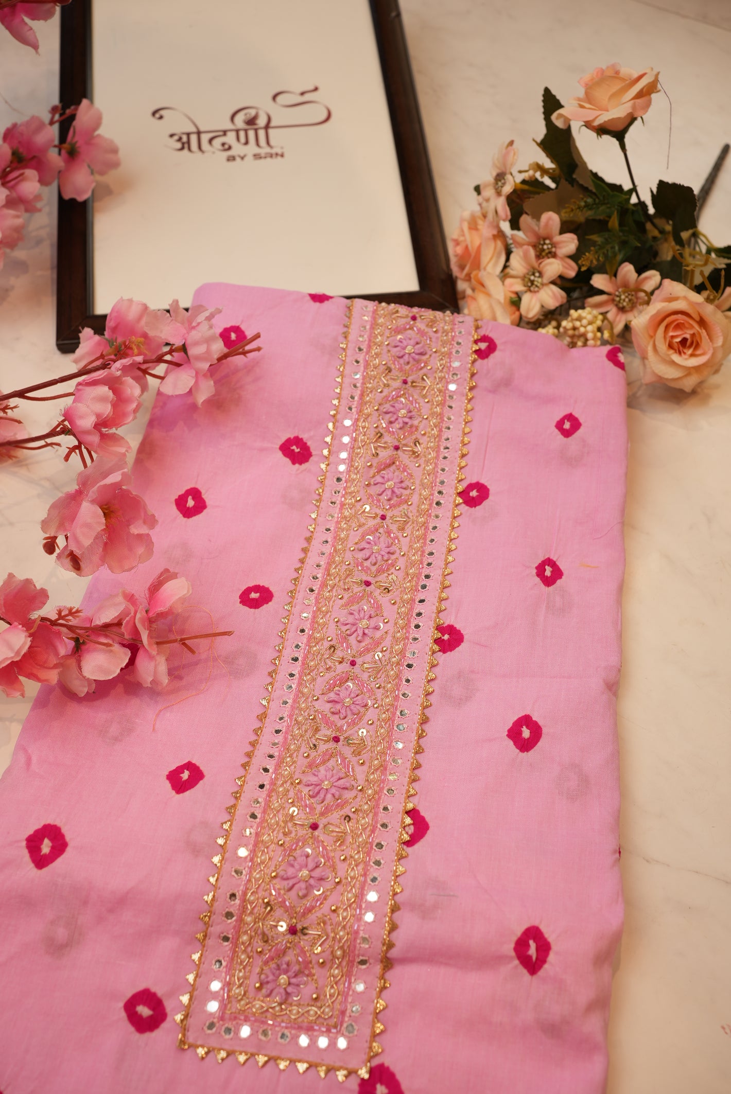 Pure cotton hand bandej tie work suit with chiffon dupatta ##SF003