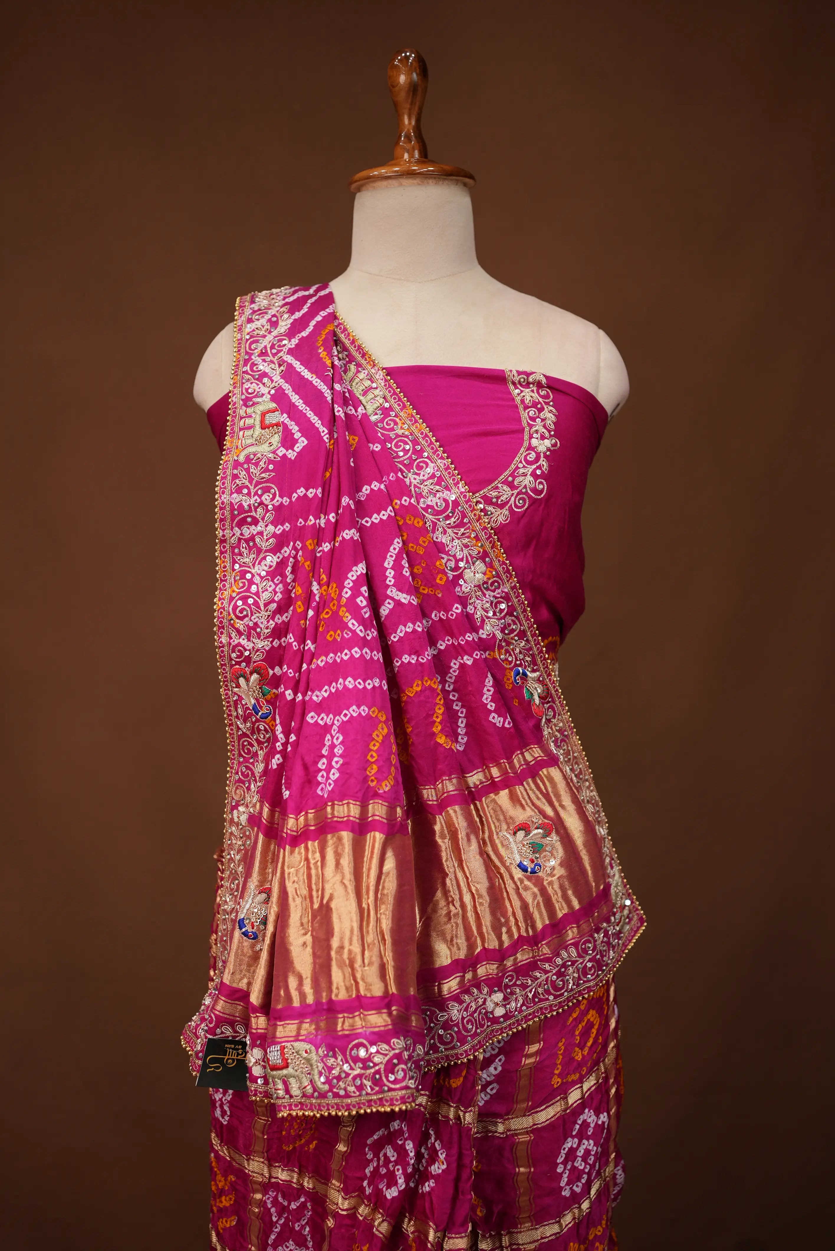 Ghatchola Design Pure Gazzi Silk Saree Embalish With Peacock Zardosi Handwork  SR0108