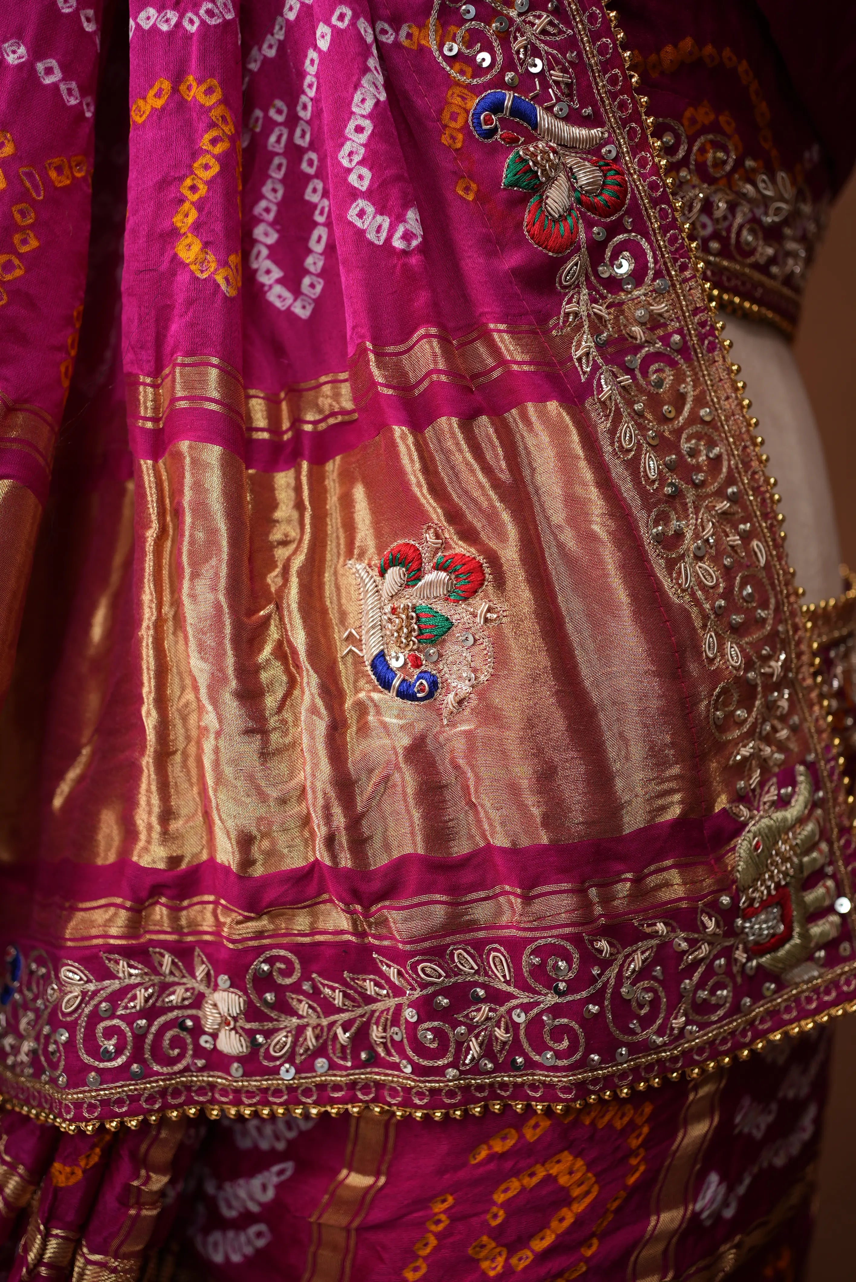 Ghatchola Design Pure Gazzi Silk Saree Embalish With Peacock Zardosi Handwork  SR0108