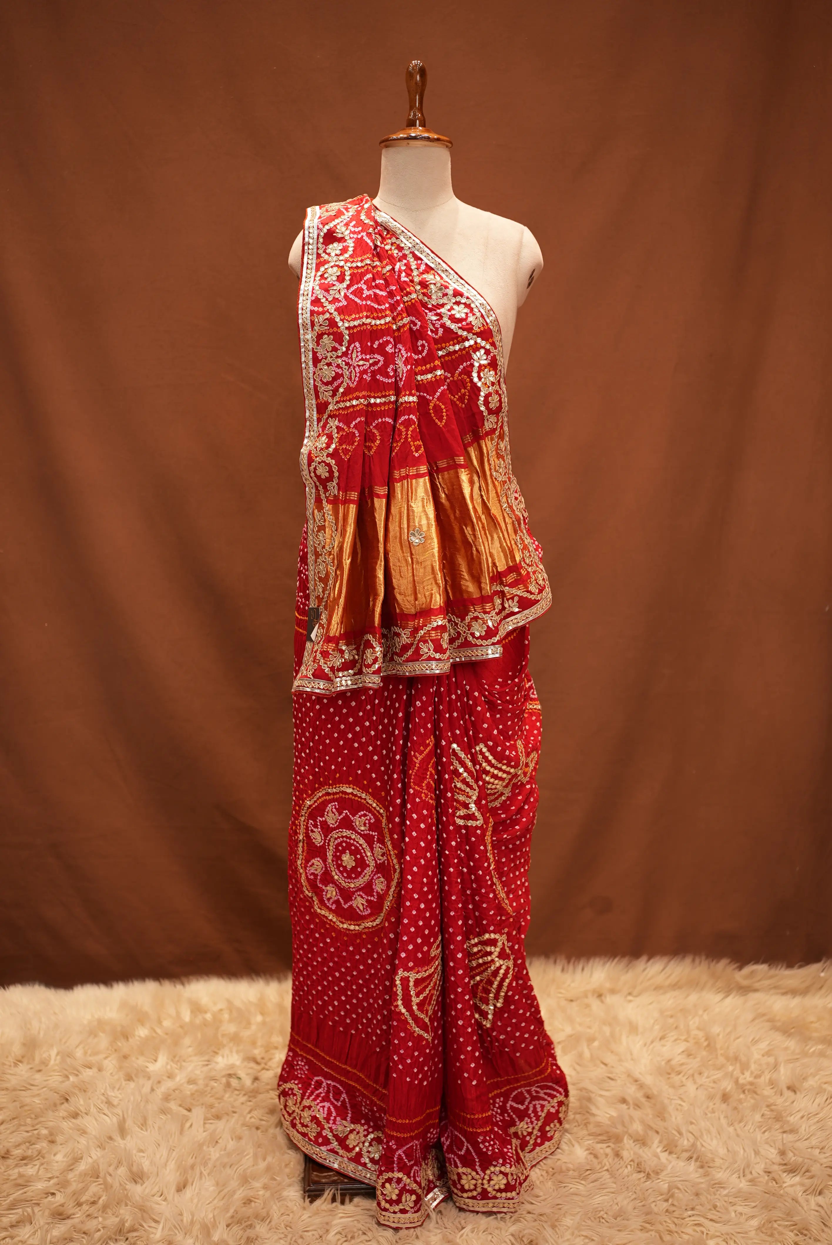 Bandhani Design Pure Gajji Saree with Gota Patti (With Blouse)
