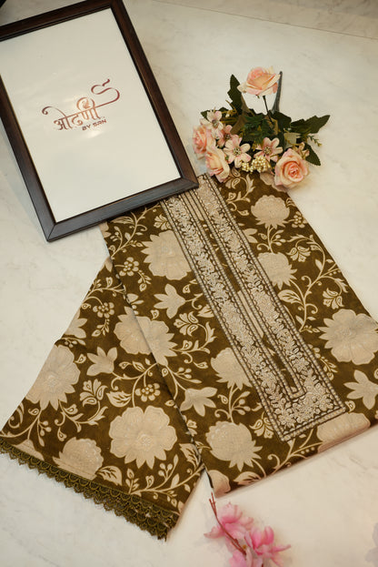 Pure cotton tie work suit with floral print (UNSTITCHED) ##SF001