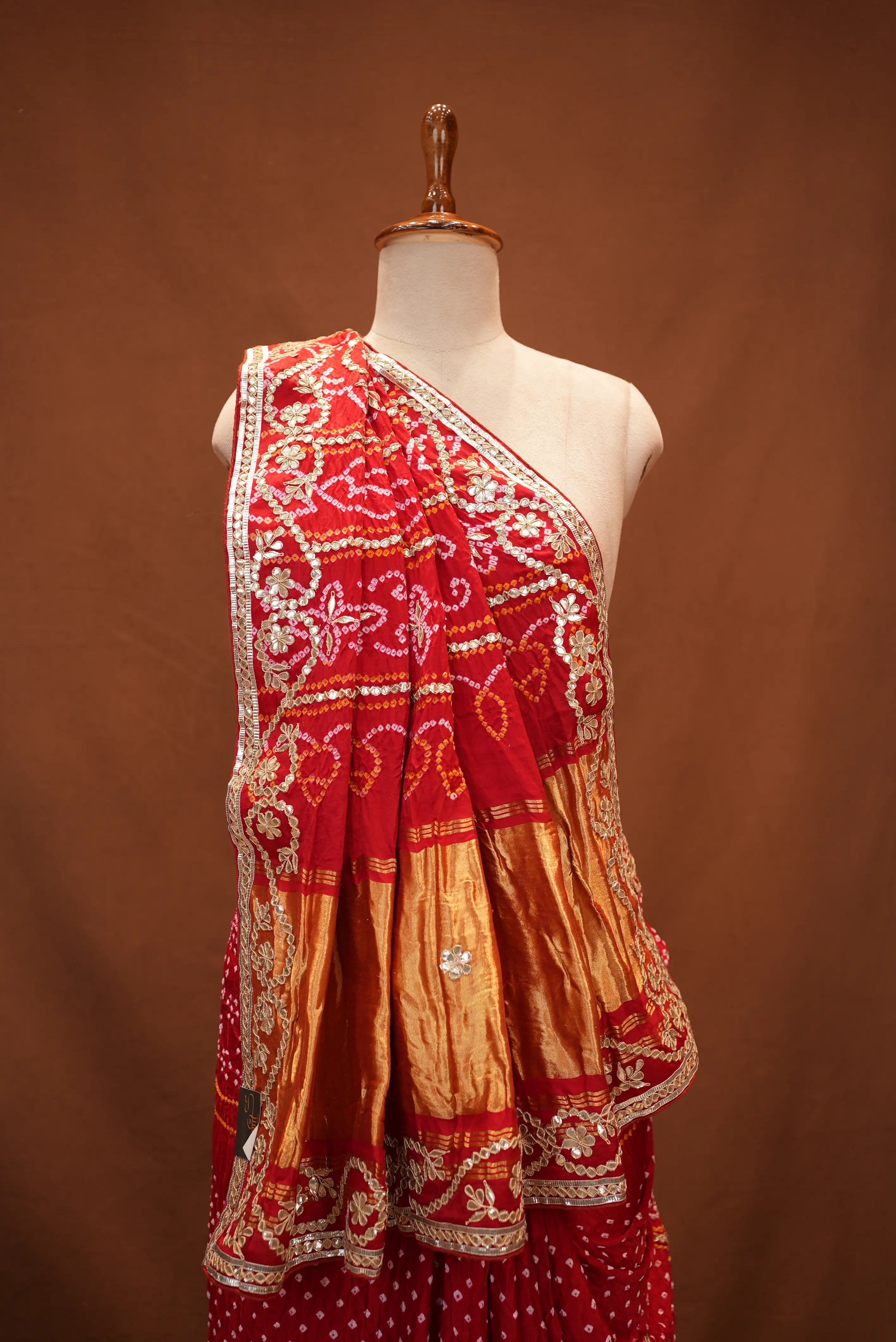 Bandhani Design Pure Gajji Saree with Gota Patti (With Blouse)