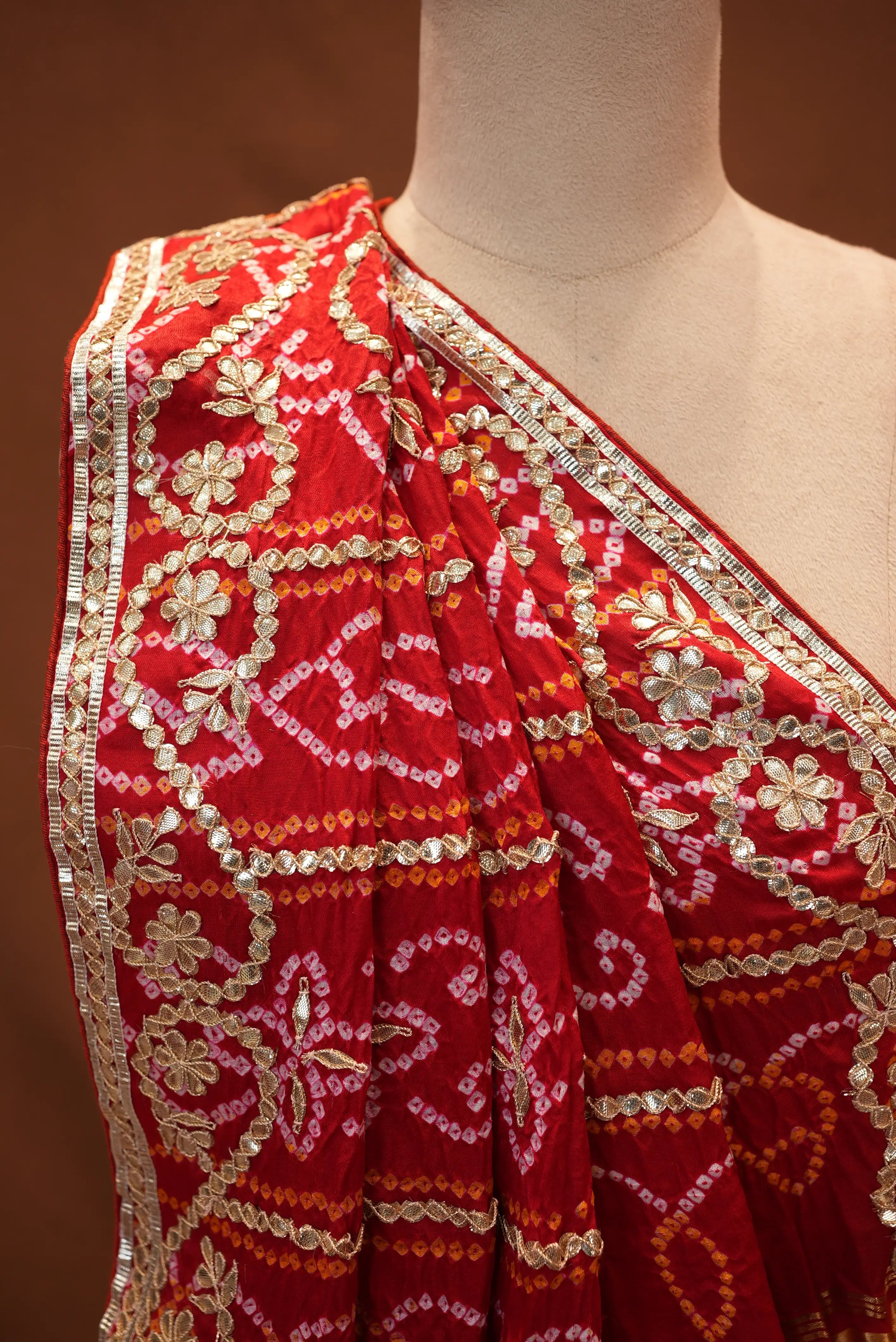 Bandhani Design Pure Gajji Saree with Gota Patti (With Blouse)