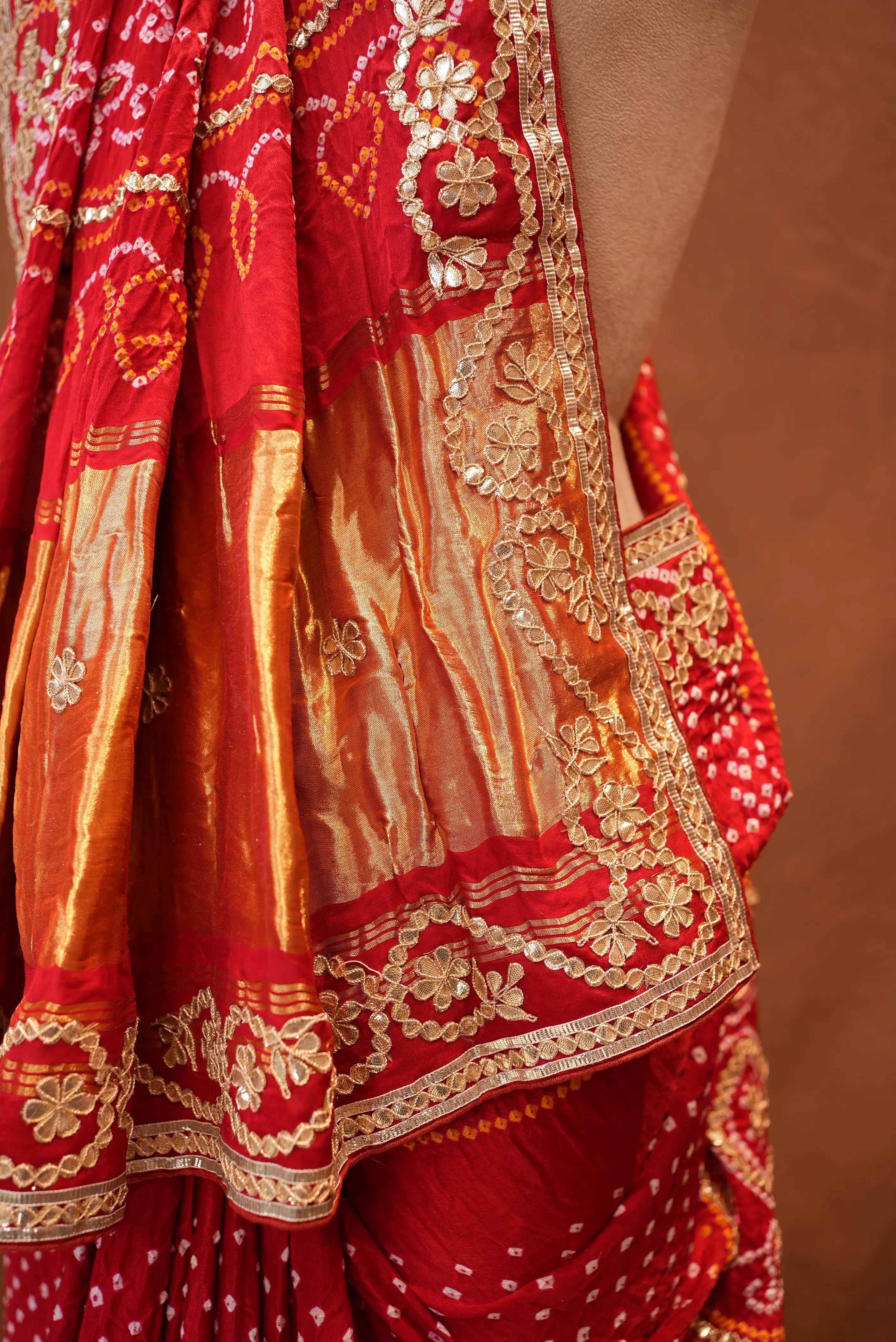 Bandhani Design Pure Gajji Saree with Gota Patti (With Blouse)