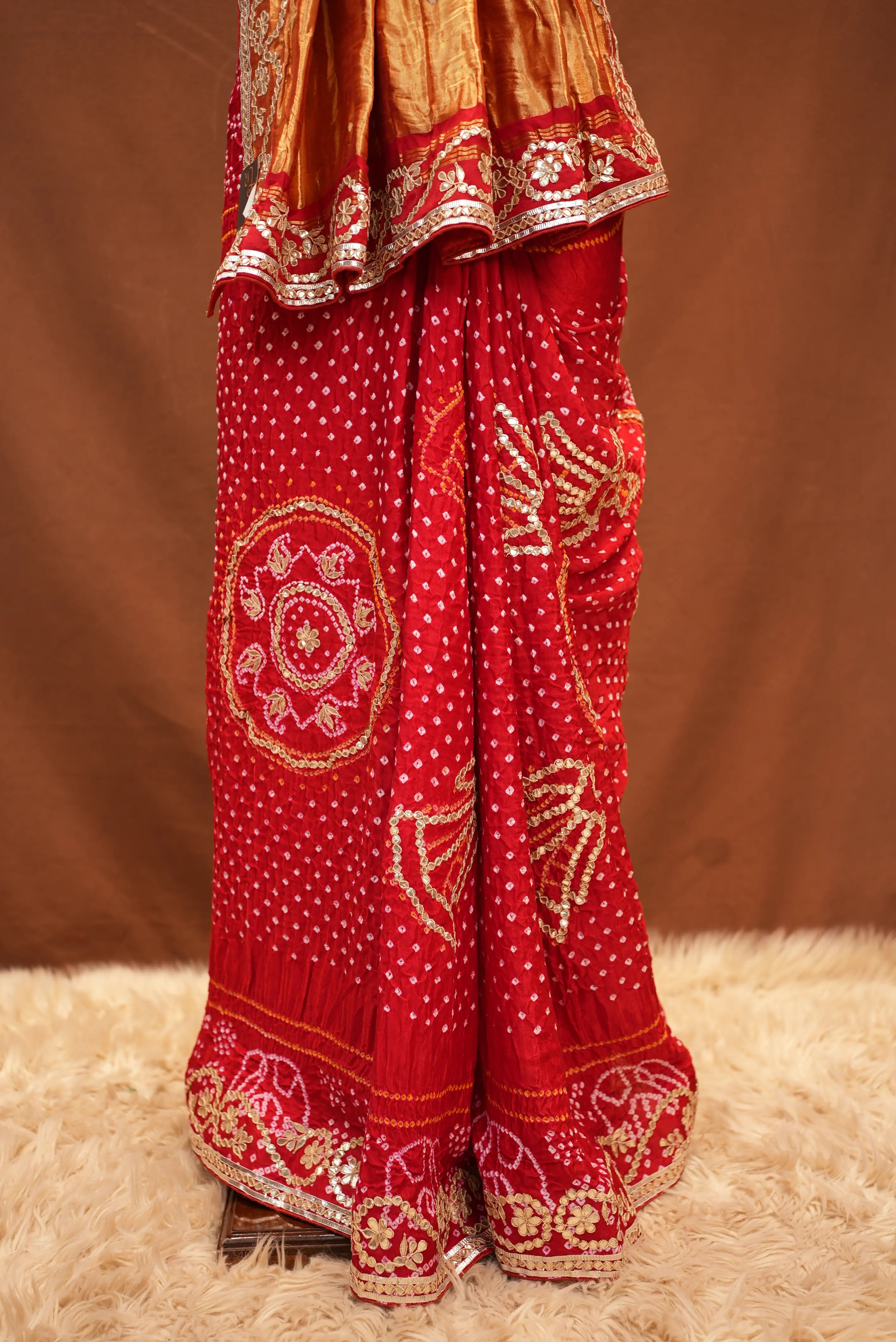 Bandhani Design Pure Gajji Saree with Gota Patti (With Blouse)