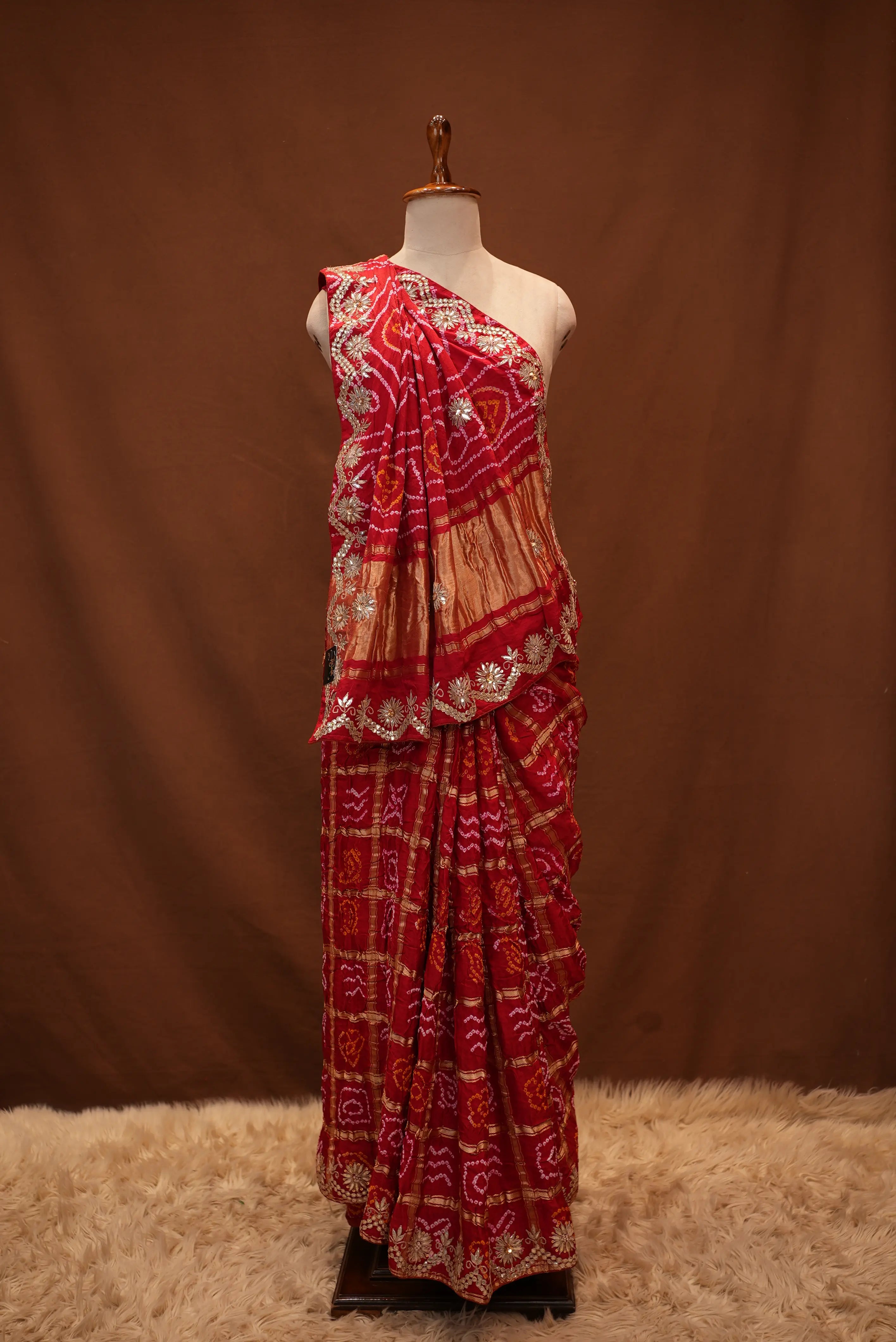 Garchola Design Pure Gajji Silk Saree With gota patti (With Blouse)